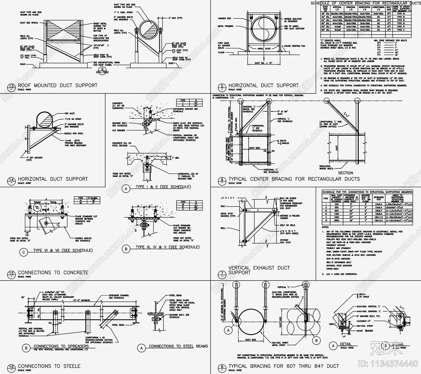 风管和水管道支撑详图施工图下载【ID:1134374440】