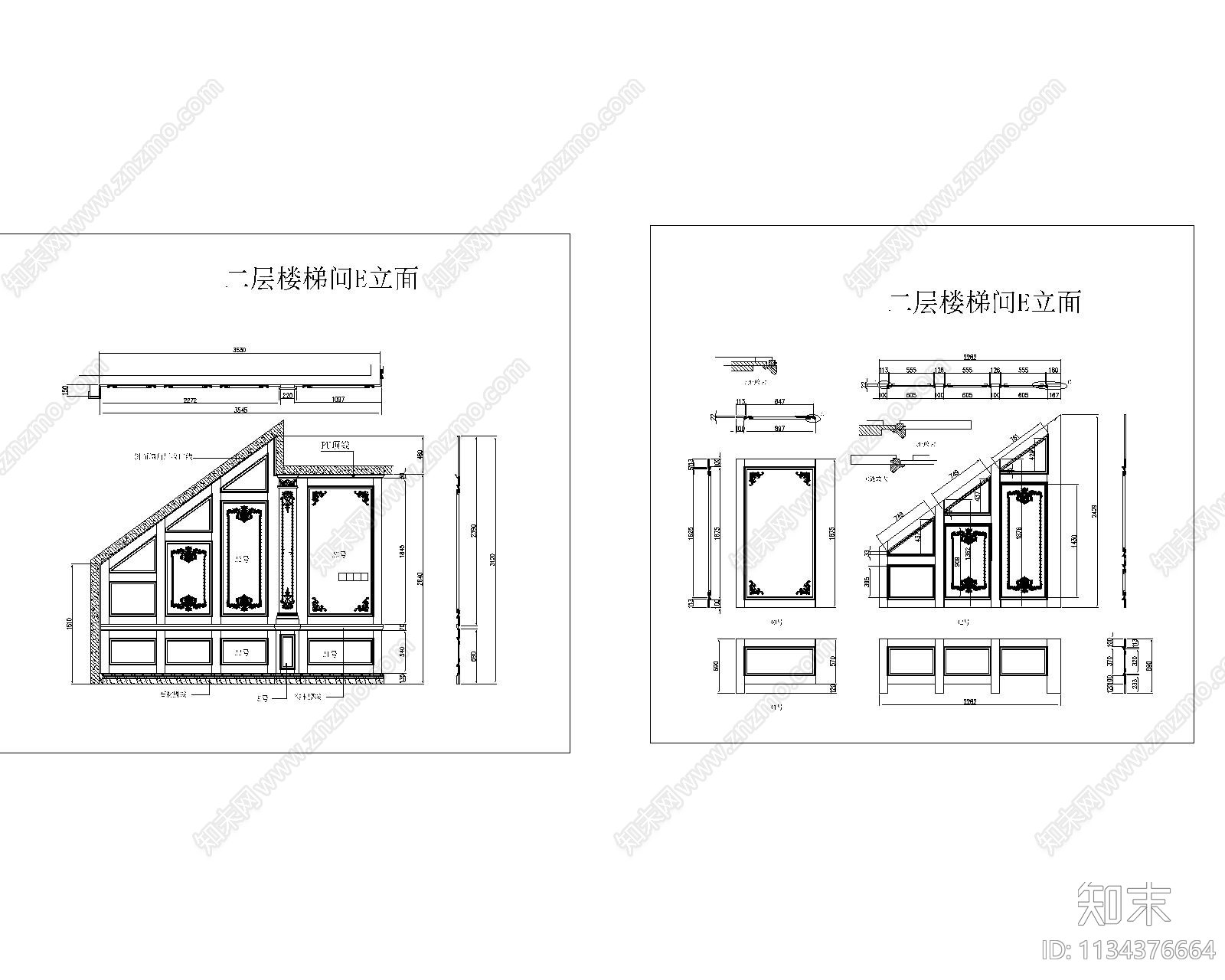 法式楼梯过廊墙板cad施工图下载【ID:1134376664】