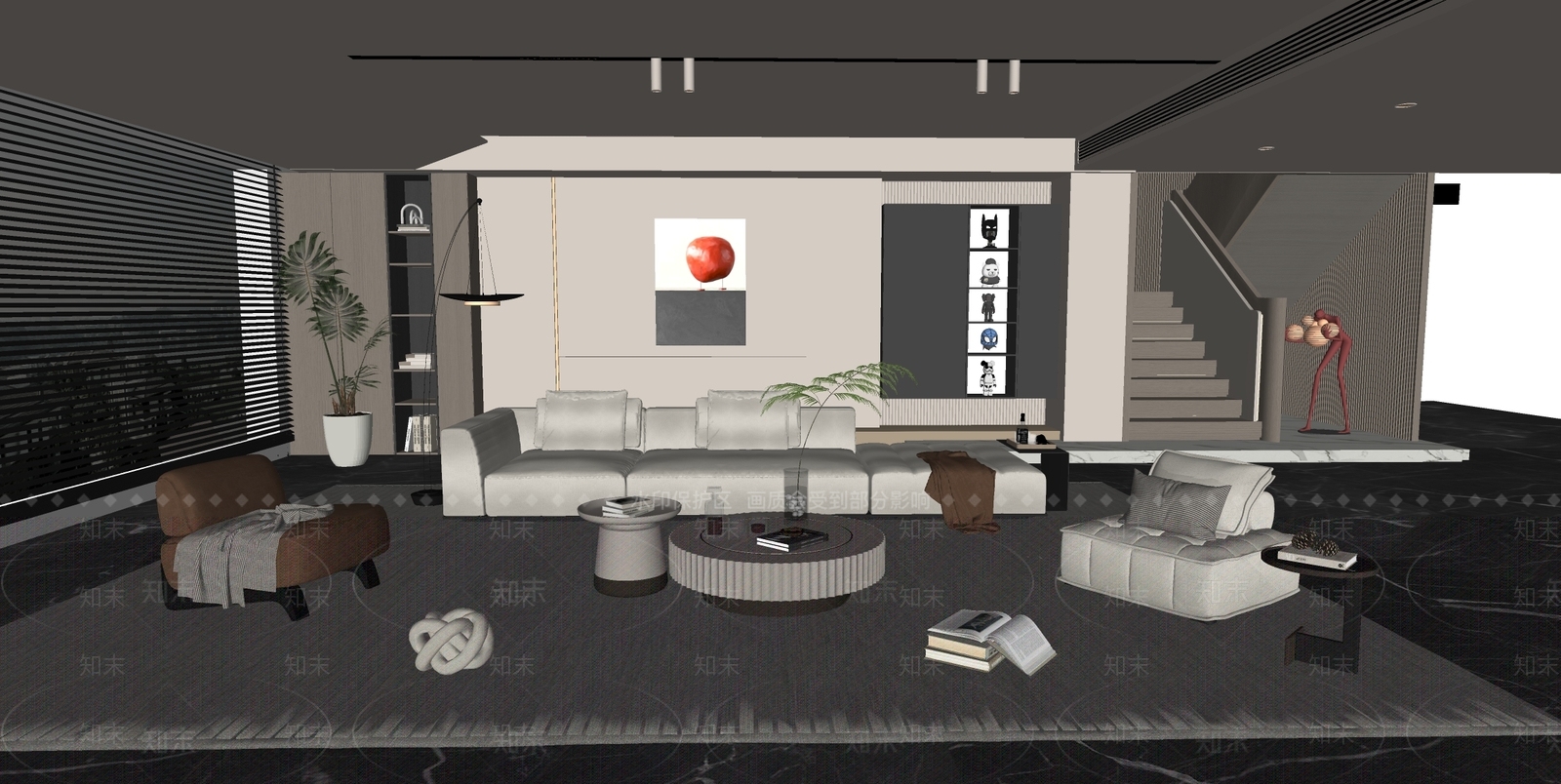 现代别墅客厅SU模型下载【ID:1134378916】