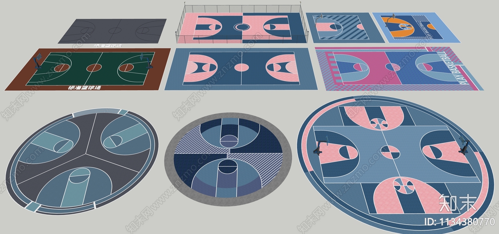 现代户外标准篮球场SU模型下载【ID:1134380770】
