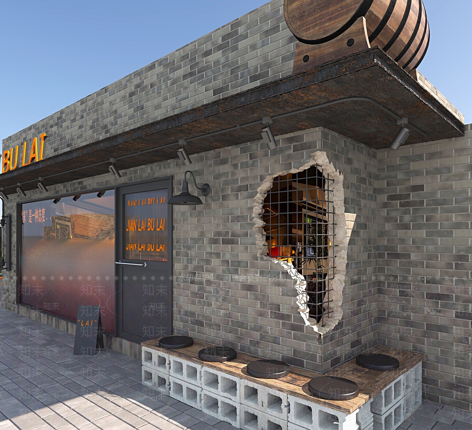 工业风店铺门头门面3D模型下载【ID:1134393989】