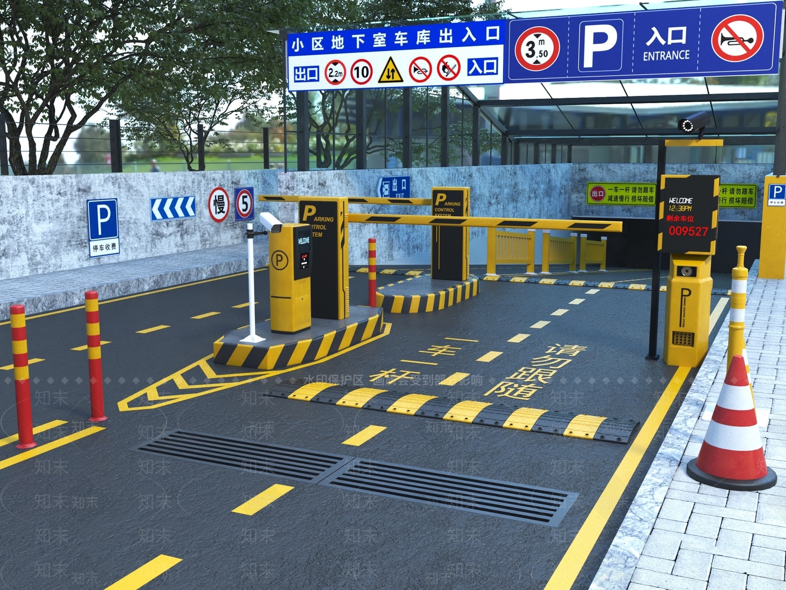 现代停车场入口3D模型下载【ID:1134395803】