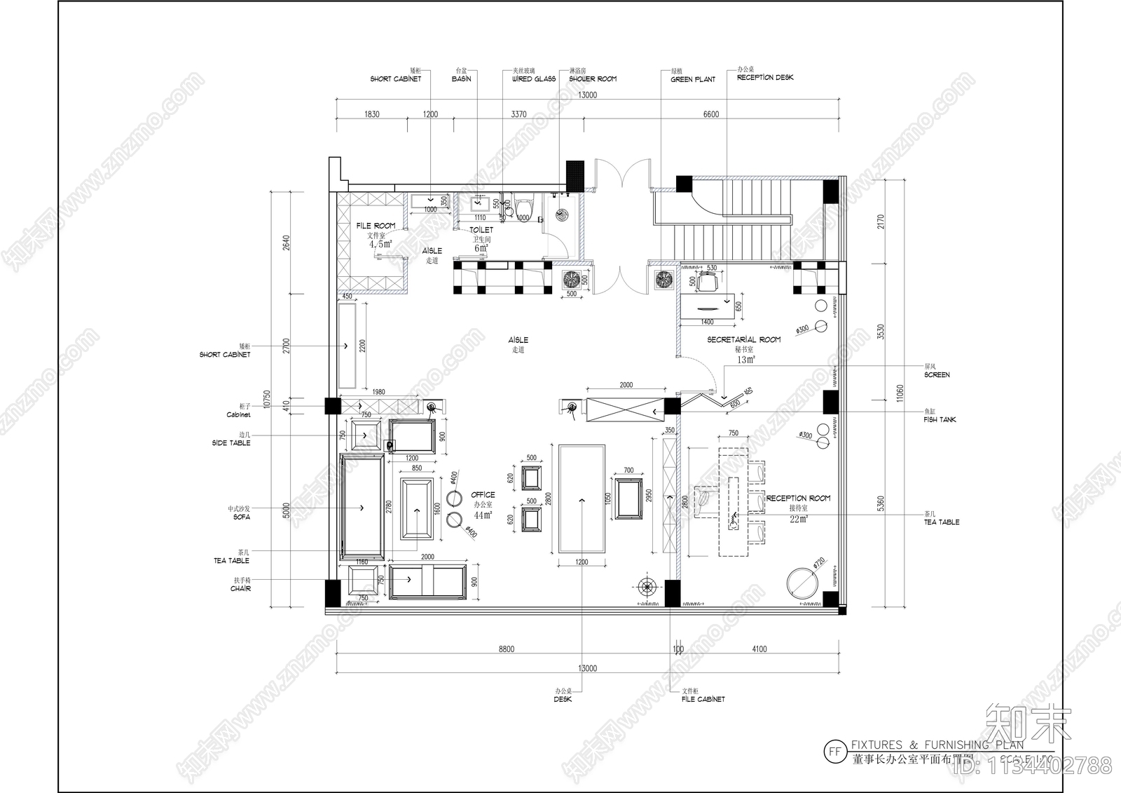 董事长办公室cad施工图下载【ID:1134402788】