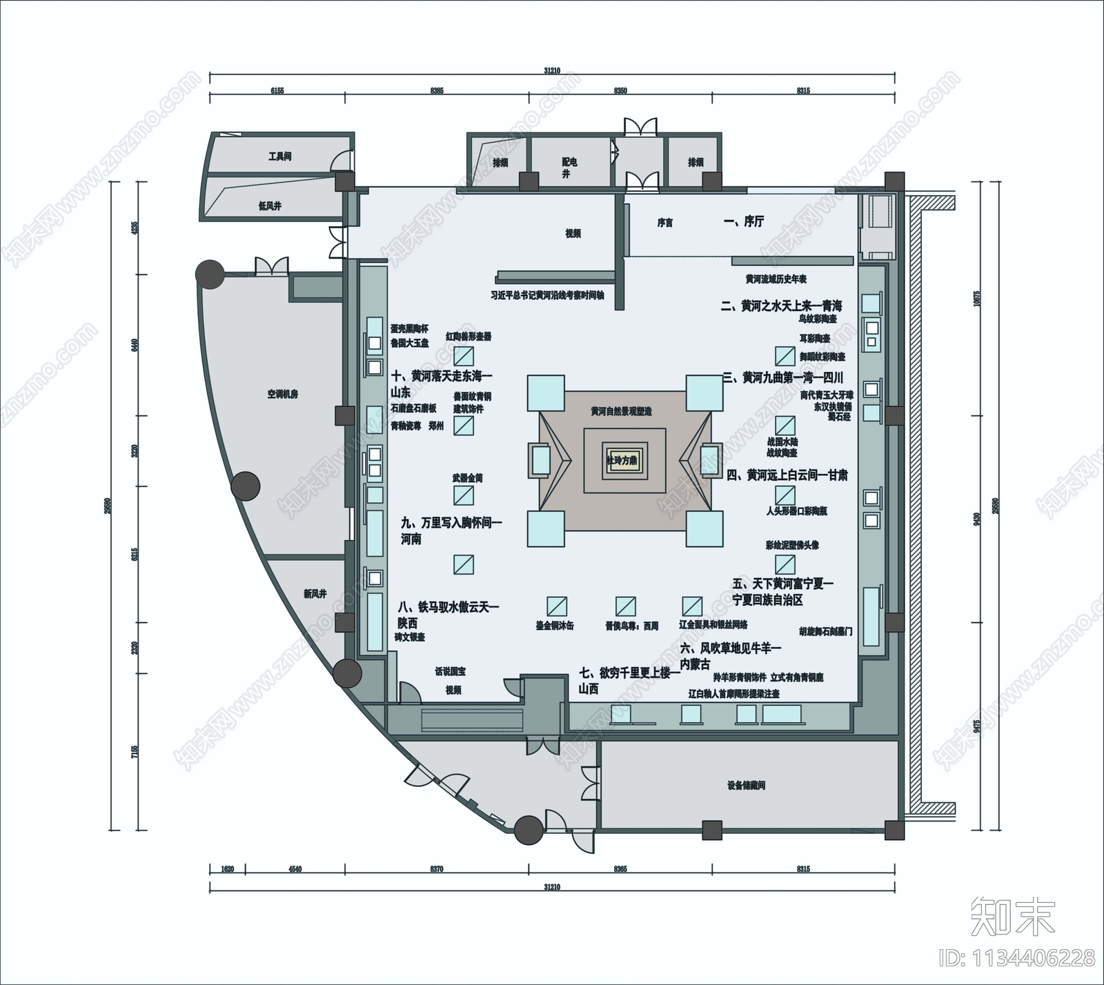 历史文物专题展厅平面图cad施工图下载【ID:1134406228】