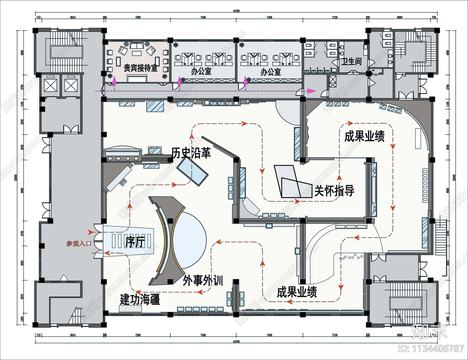 海军航空学院院史馆展厅平面图cad施工图下载【ID:1134406787】