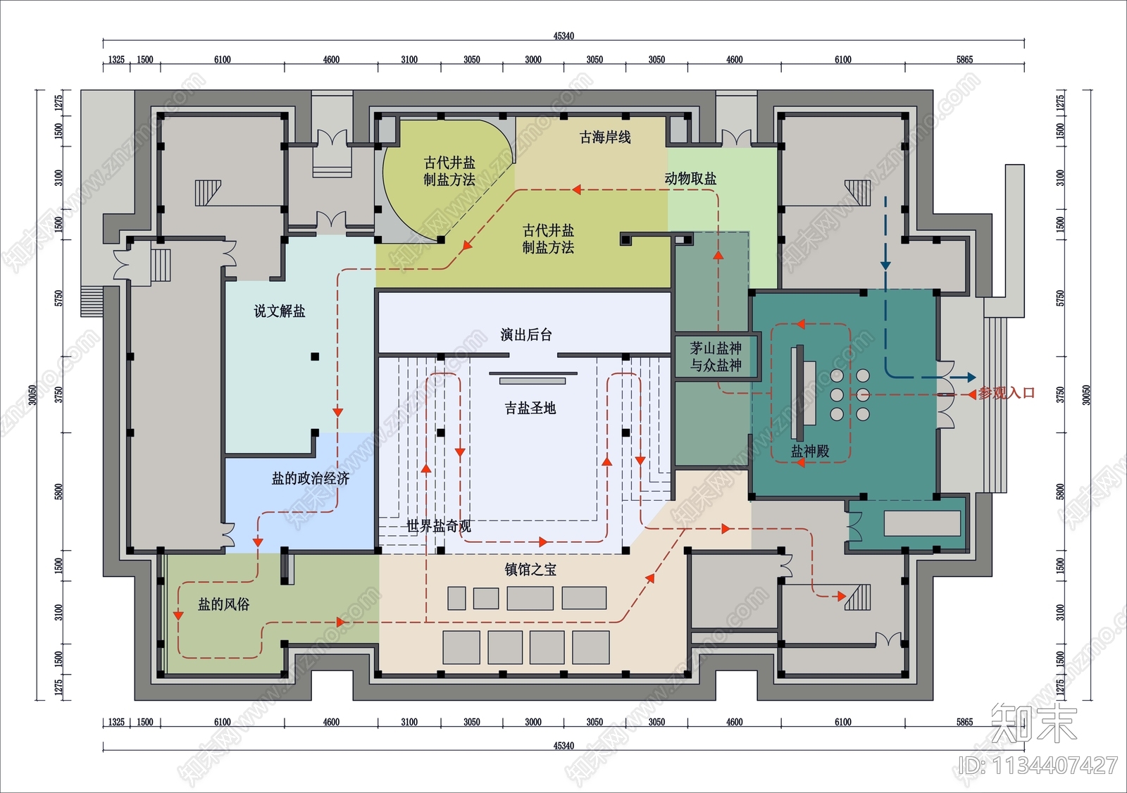 古盐盐宫圣地展厅平面图cad施工图下载【ID:1134407427】