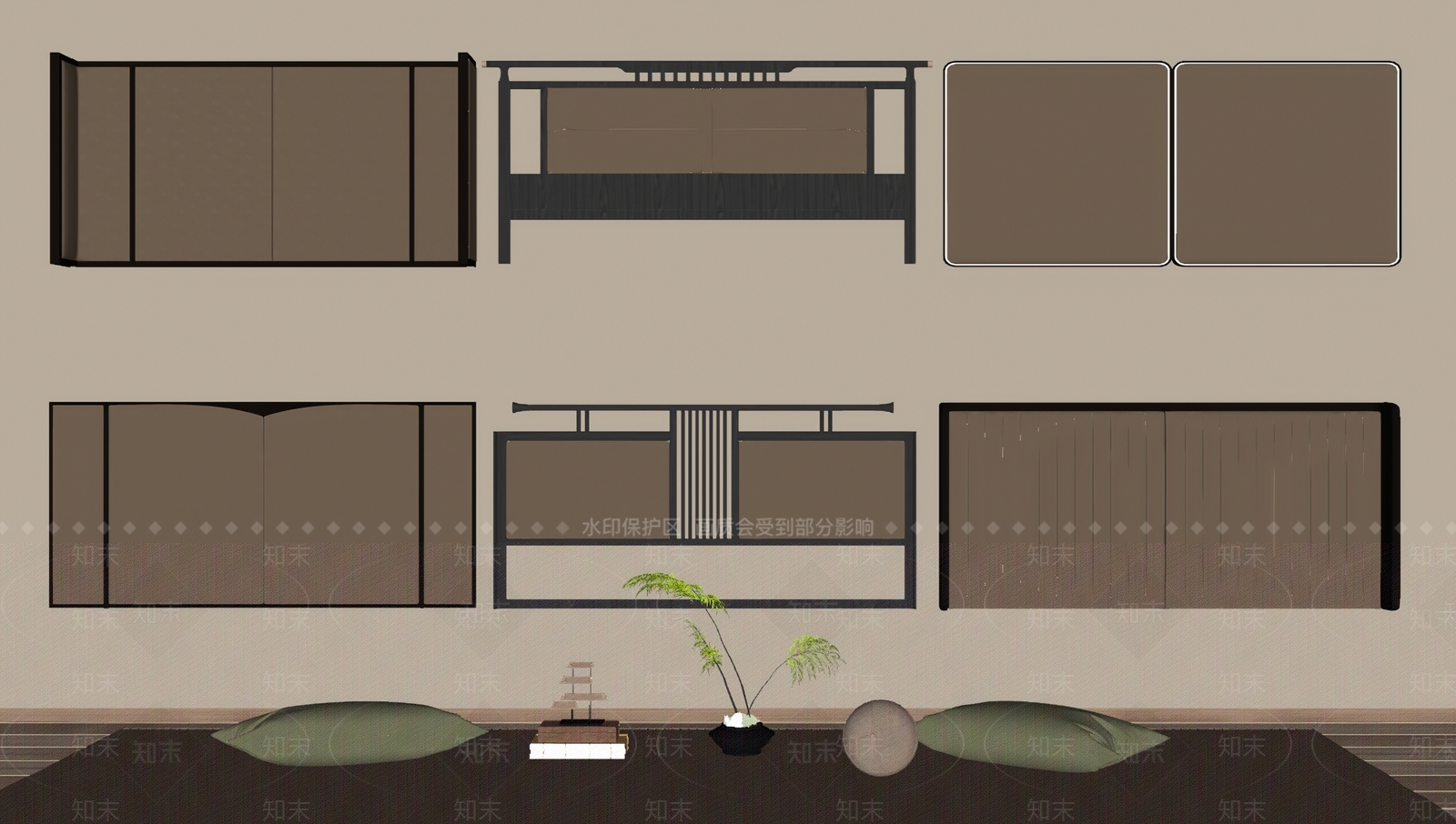 新中式床头靠背SU模型下载【ID:1134408254】