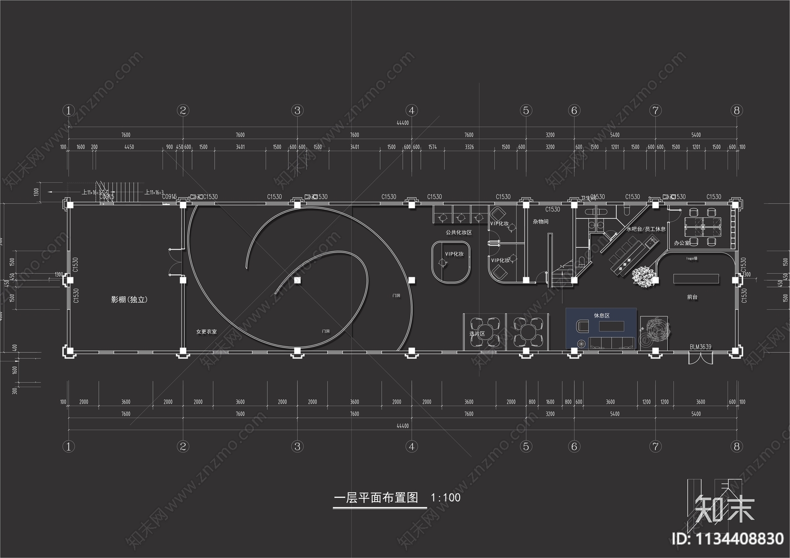 750㎡婚纱店平面方案施工图下载【ID:1134408830】