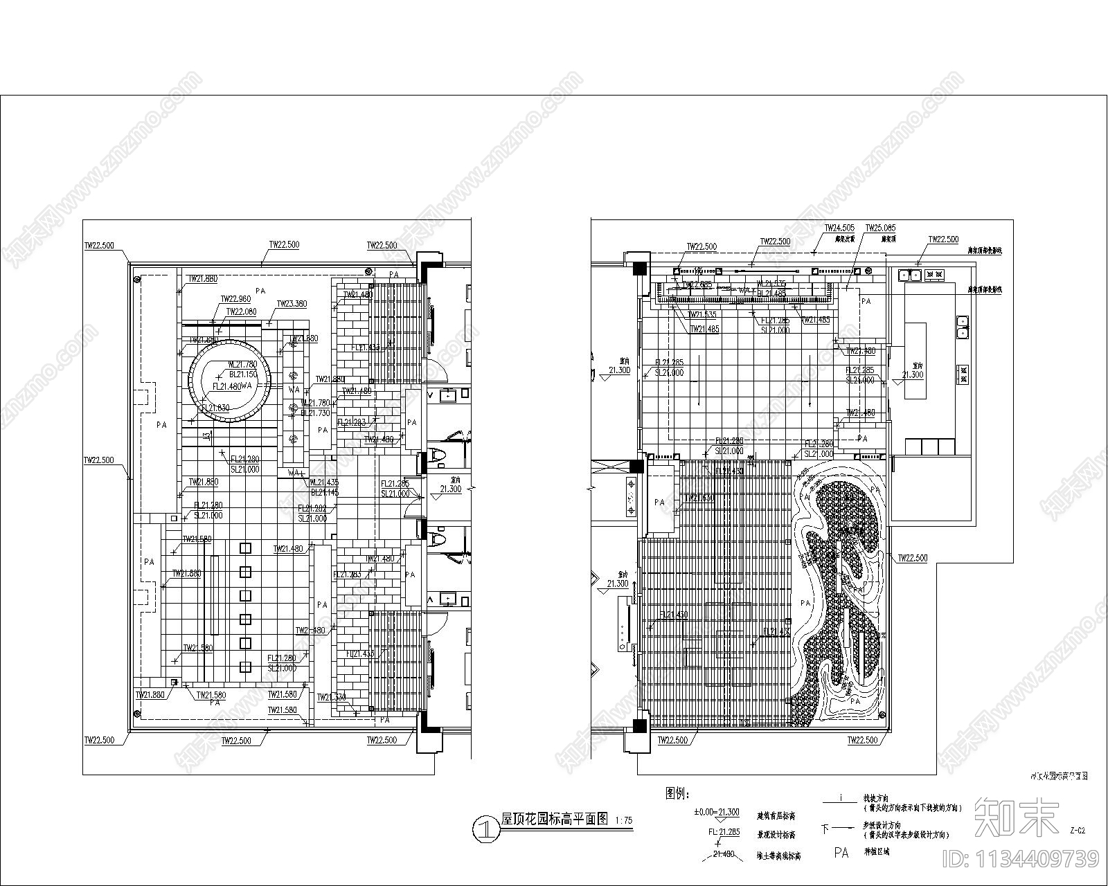 屋顶花园景观cad施工图下载【ID:1134409739】