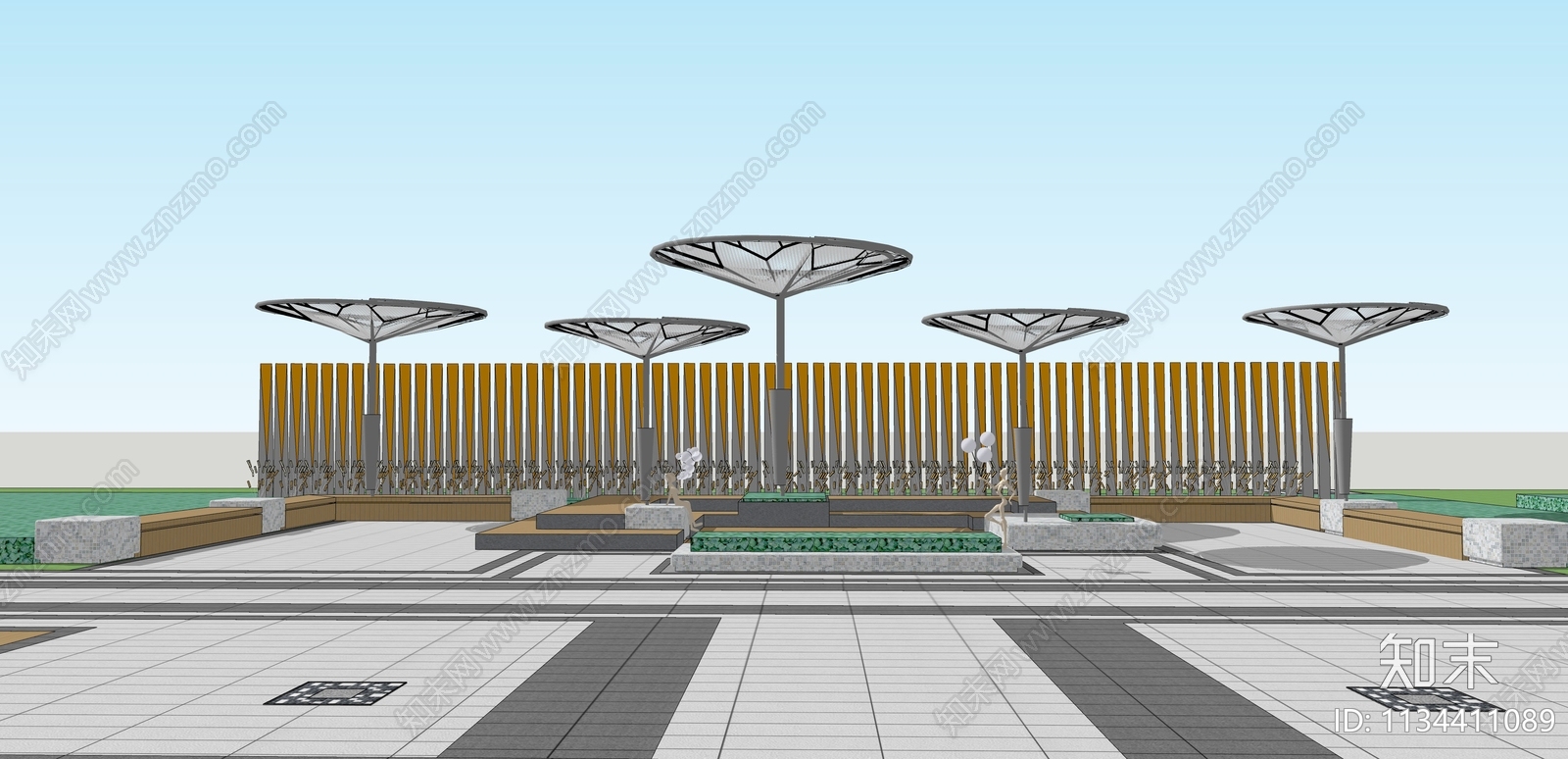 现代景观廊架SU模型下载【ID:1134411089】