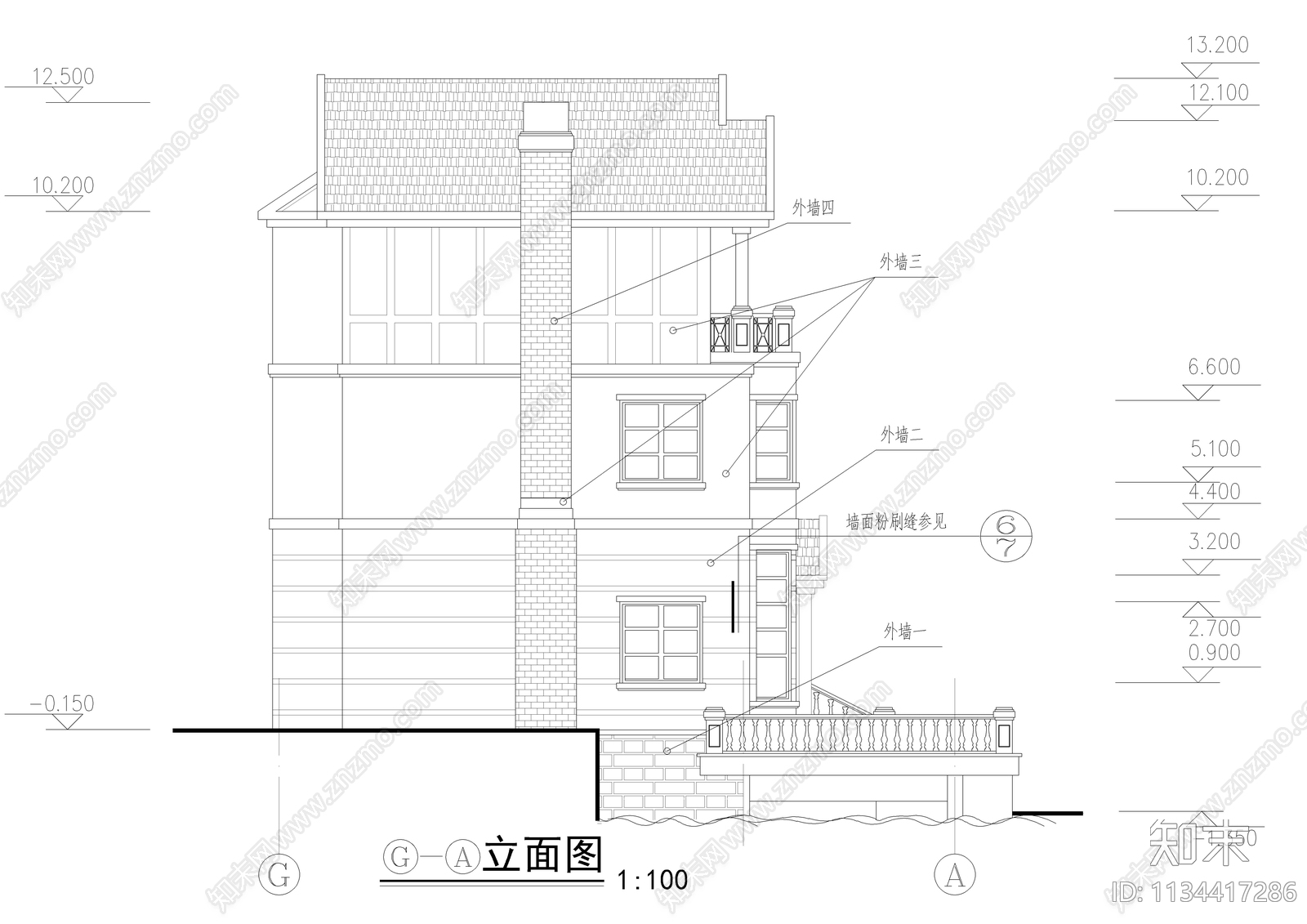 三层法式别墅建筑图cad施工图下载【ID:1134417286】