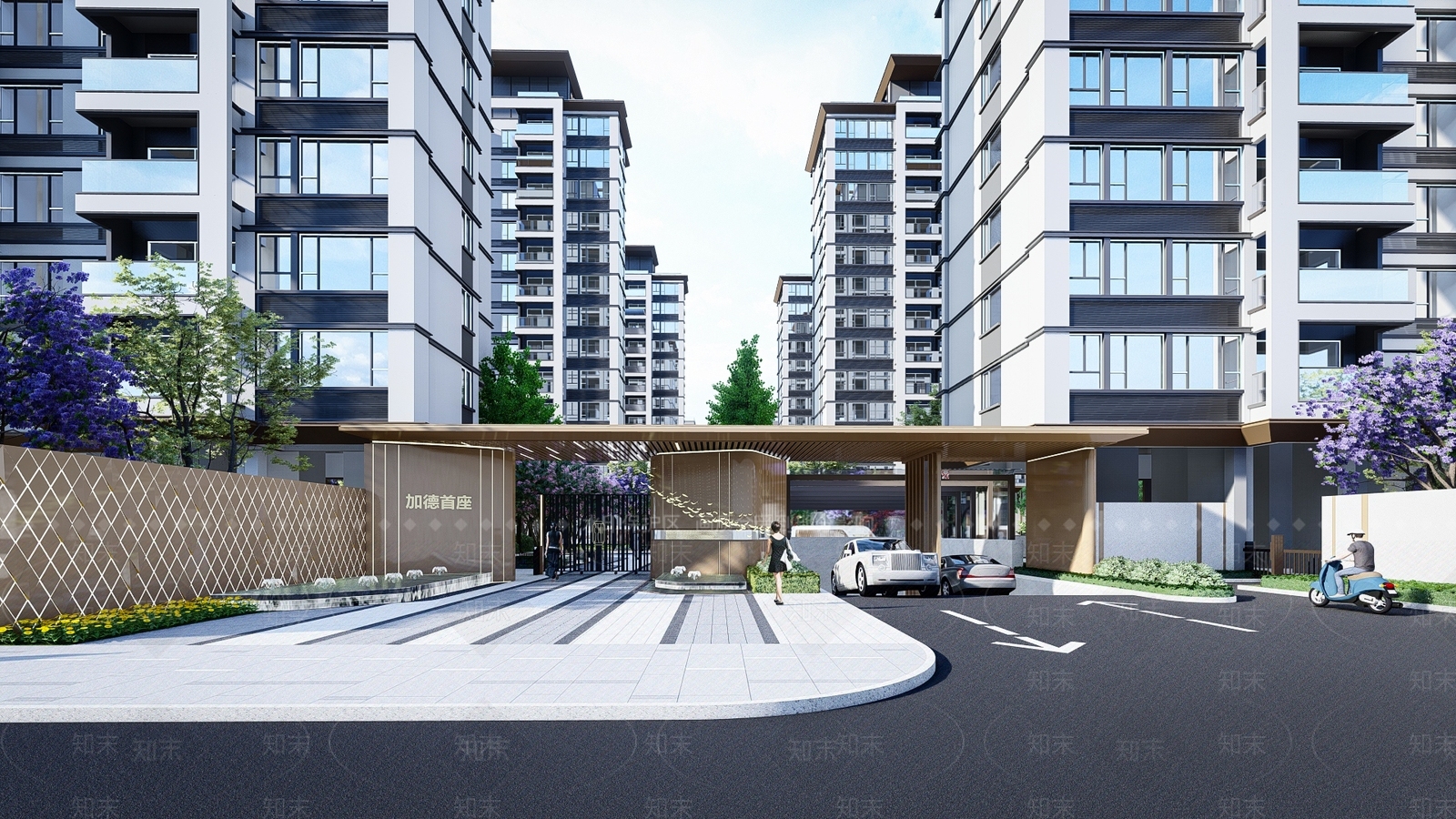 现代住宅区入口大门SU模型下载【ID:1134423915】