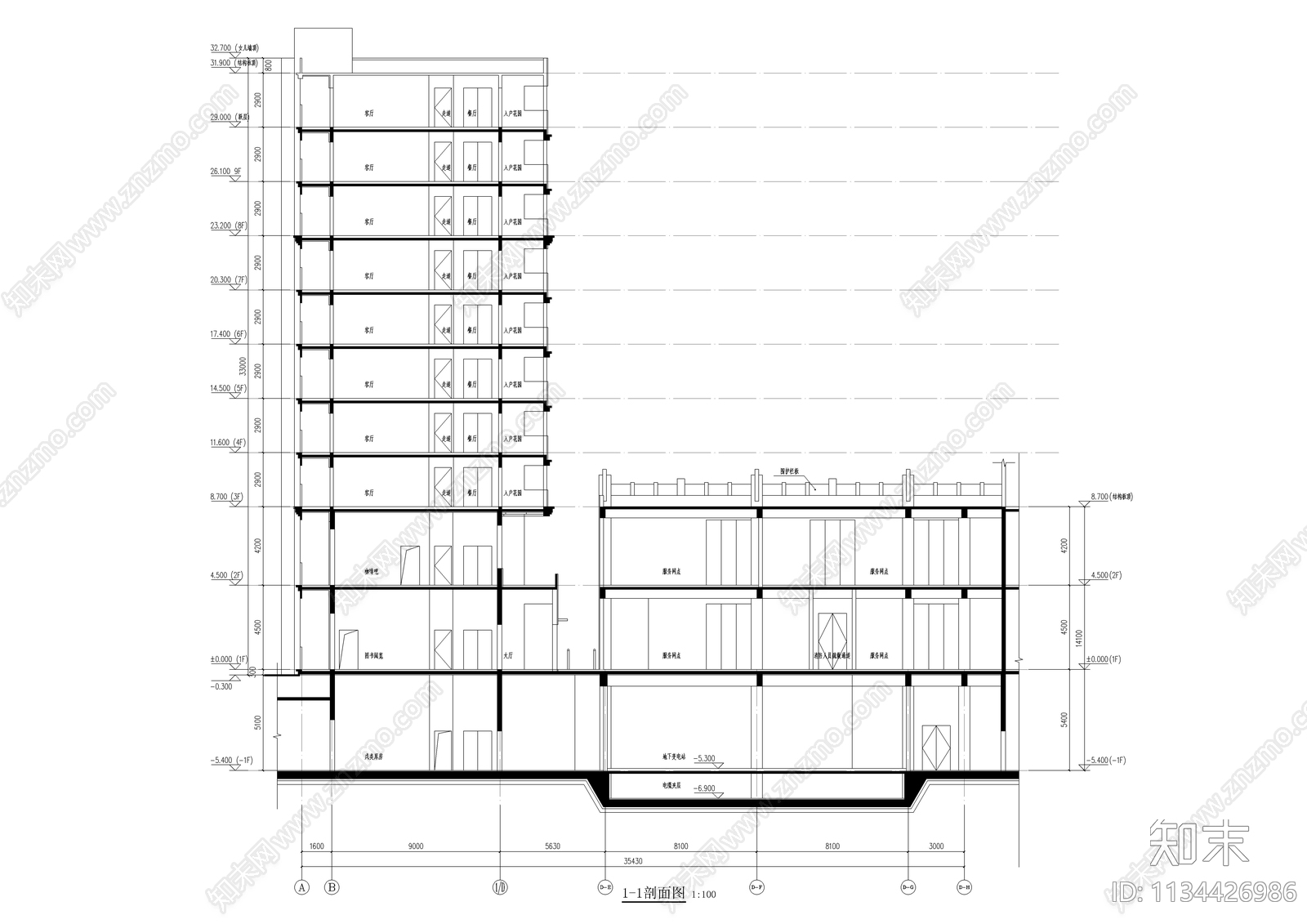 住宅区建筑图cad施工图下载【ID:1134426986】