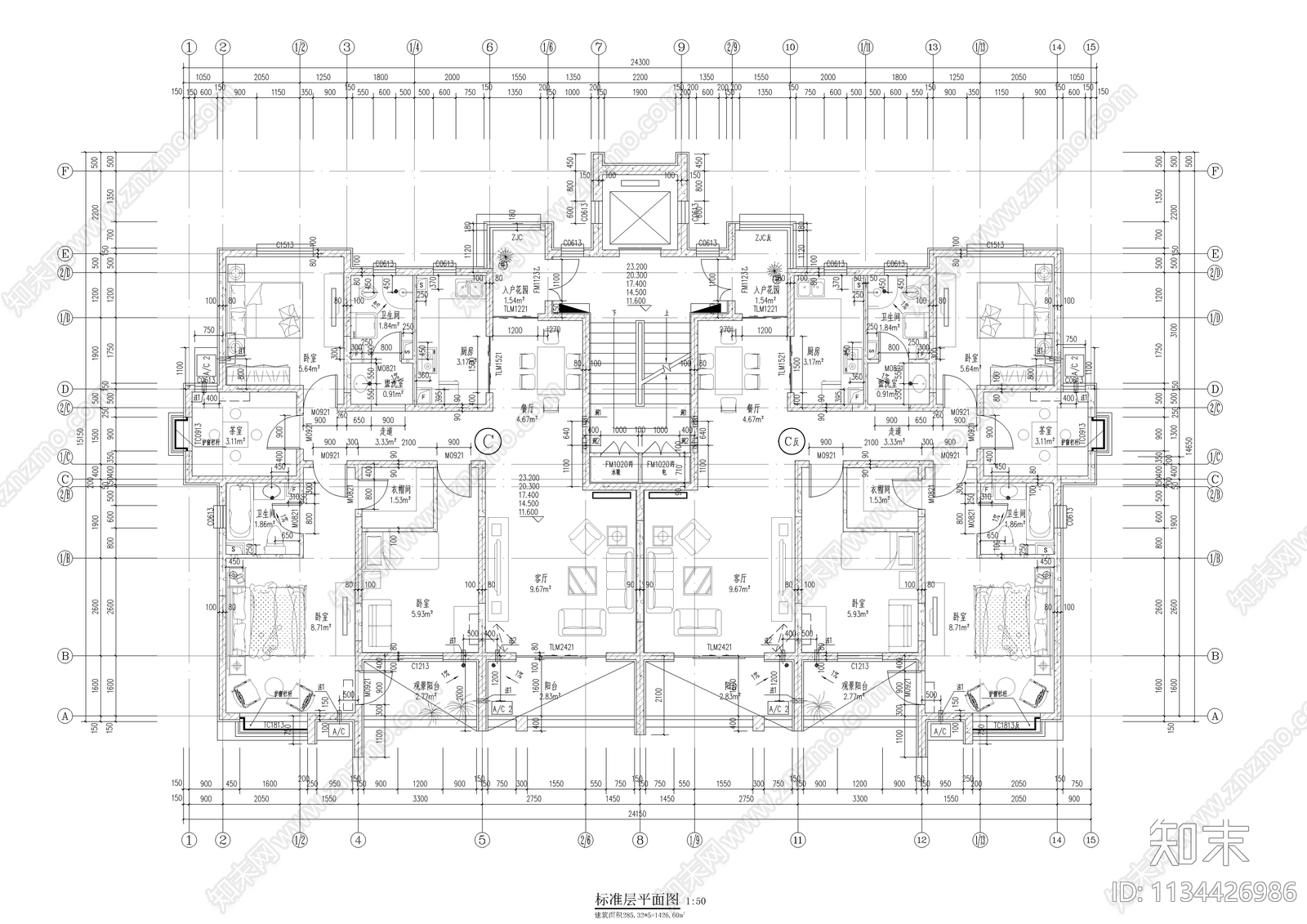 住宅区建筑图cad施工图下载【ID:1134426986】