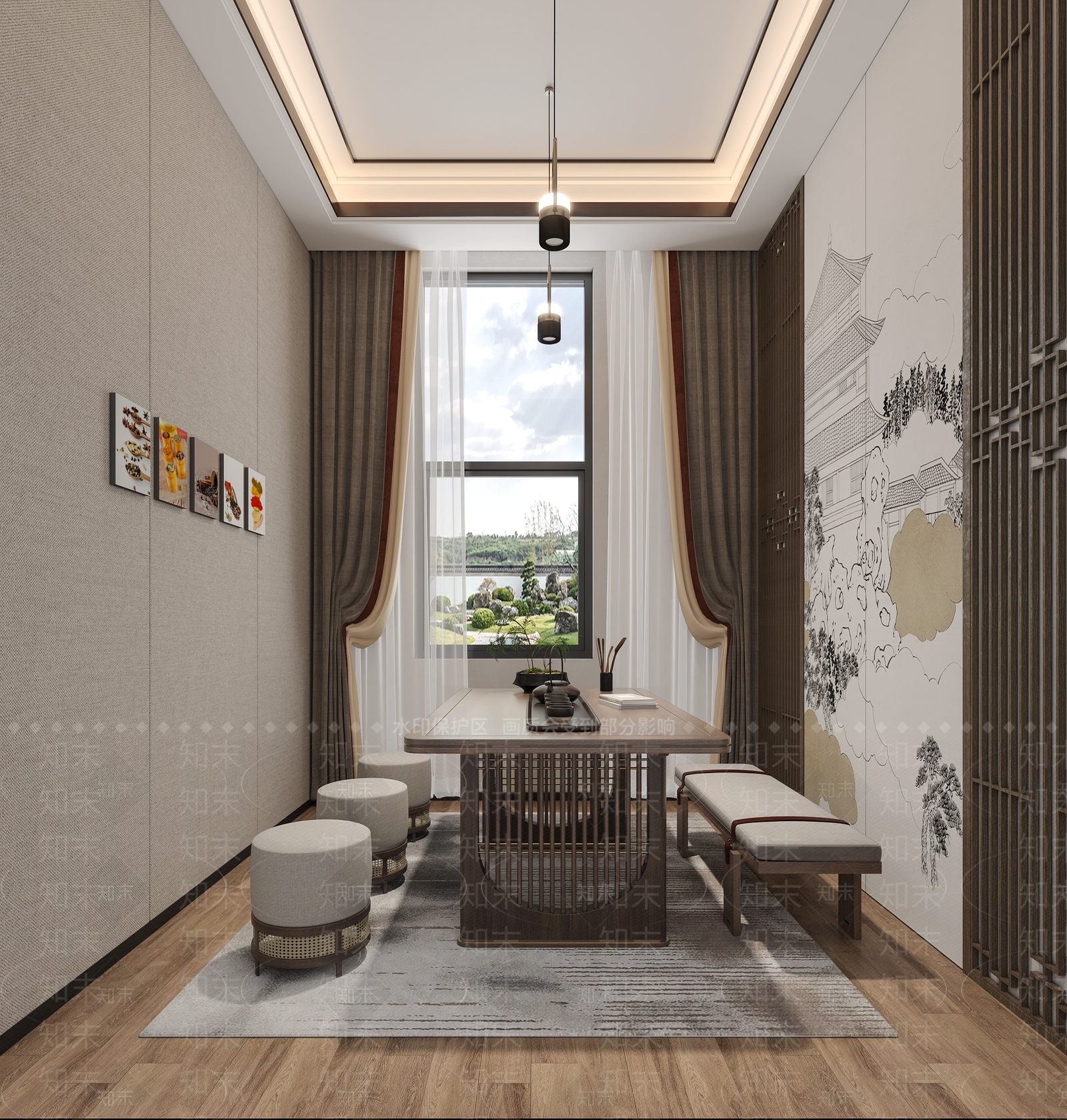 新中式茶室直播间3D模型下载【ID:1134436506】