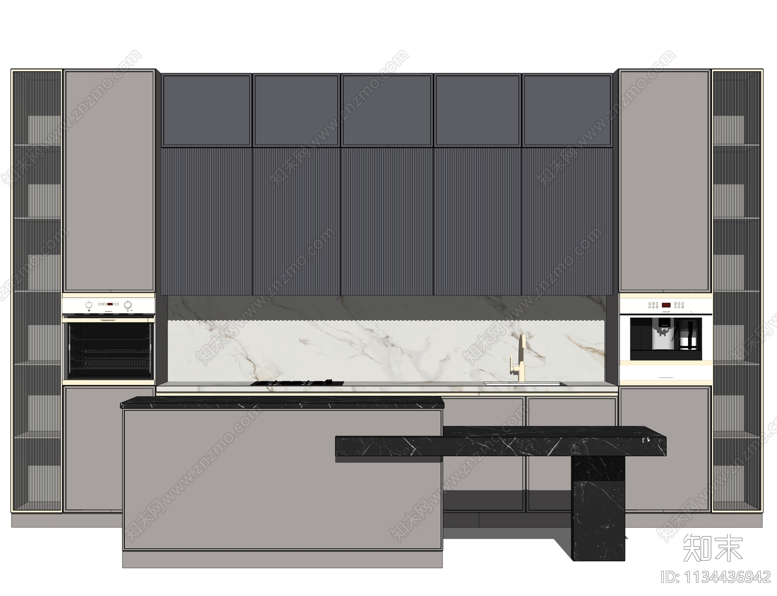 现代厨房橱柜SU模型下载【ID:1134436942】