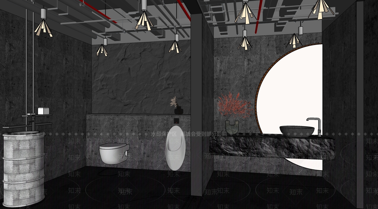 工业风公共卫生间SU模型下载【ID:1134440792】