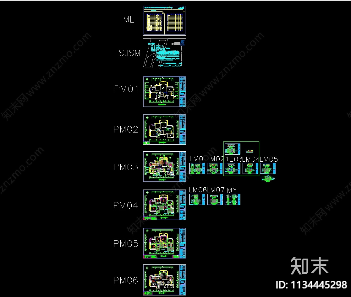 百合公寓装修cad施工图下载【ID:1134445298】