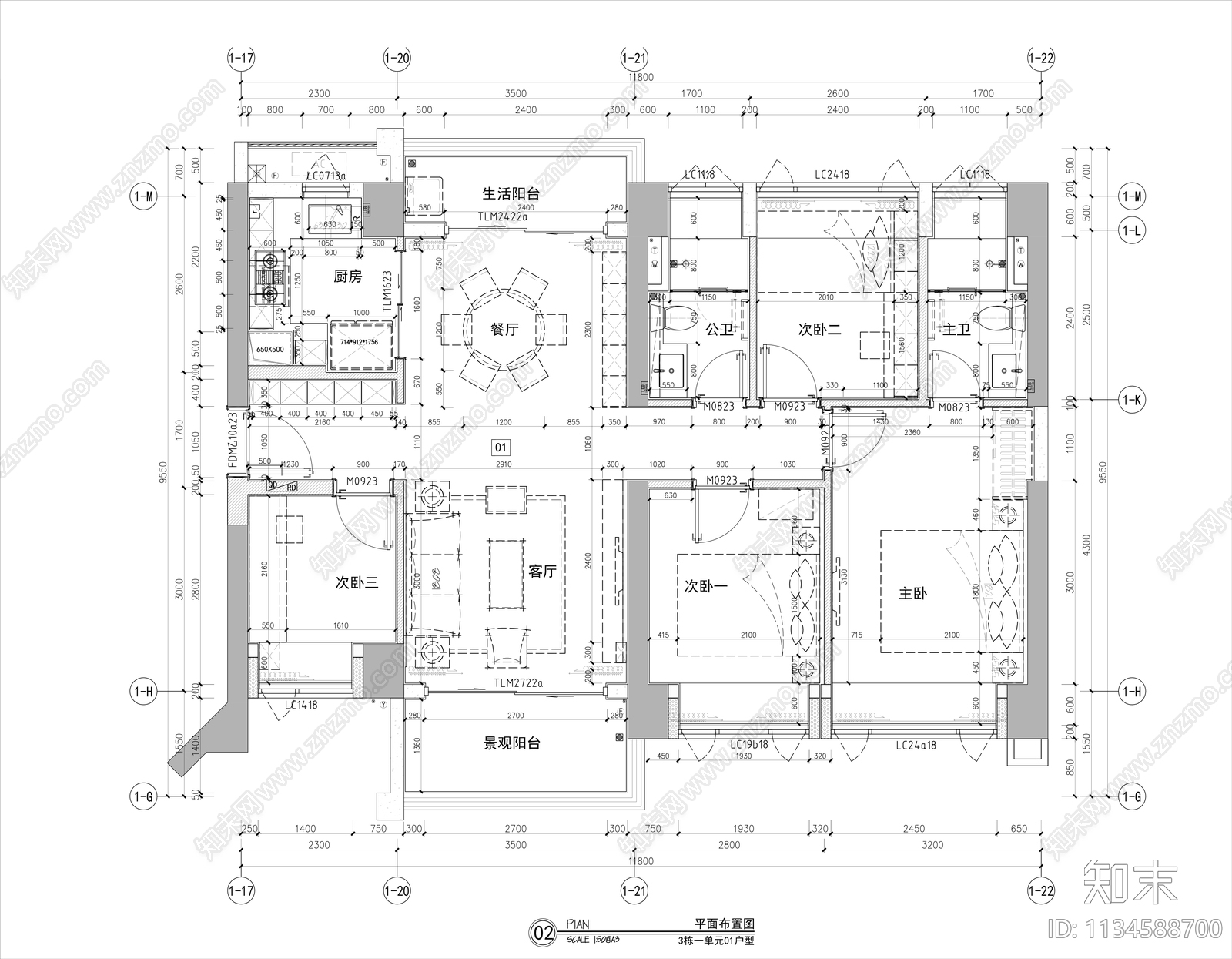 现代轻奢平层家装效果图cad施工图下载【ID:1134588700】