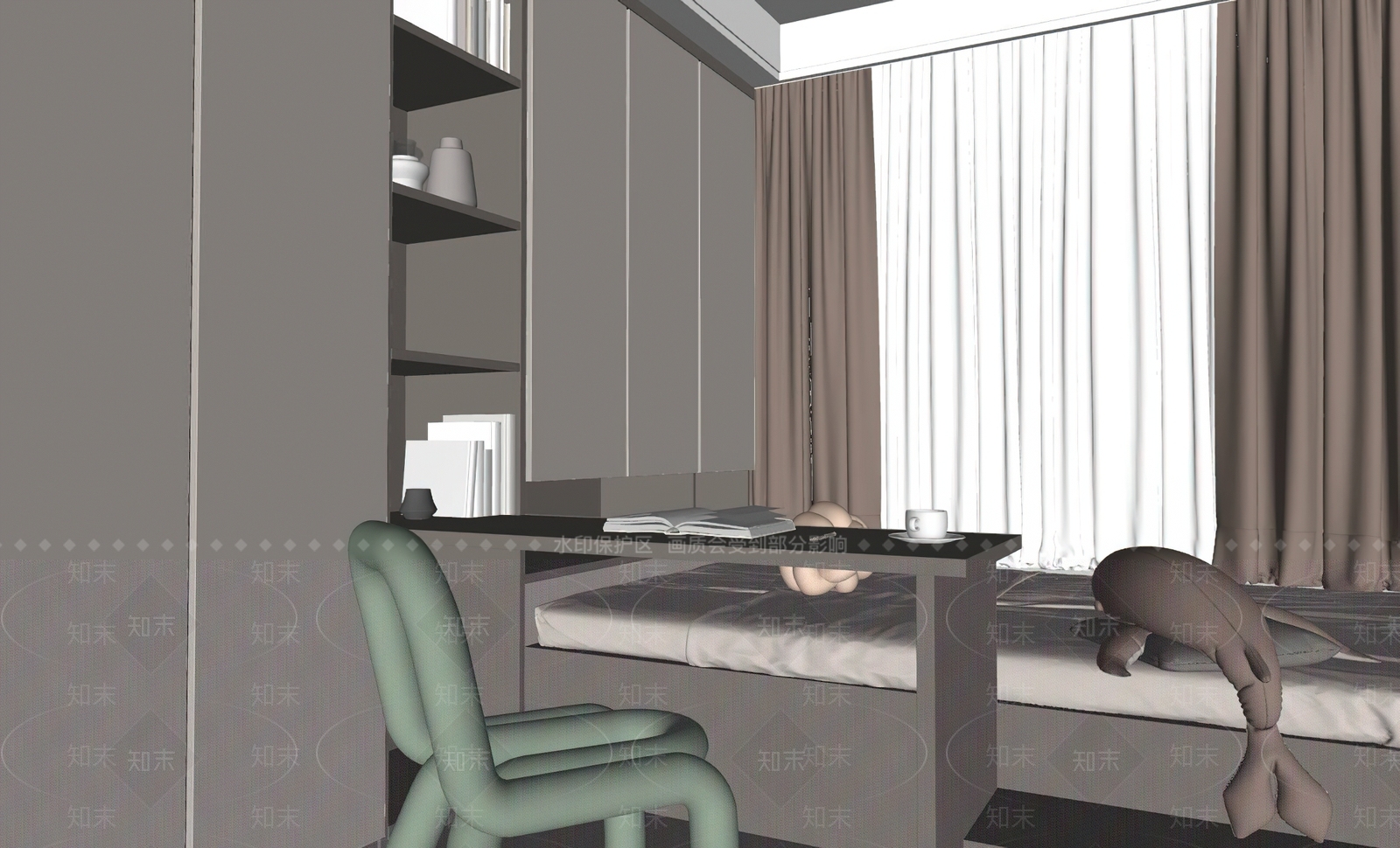 现代榻榻米卧室SU模型下载【ID:1134451157】