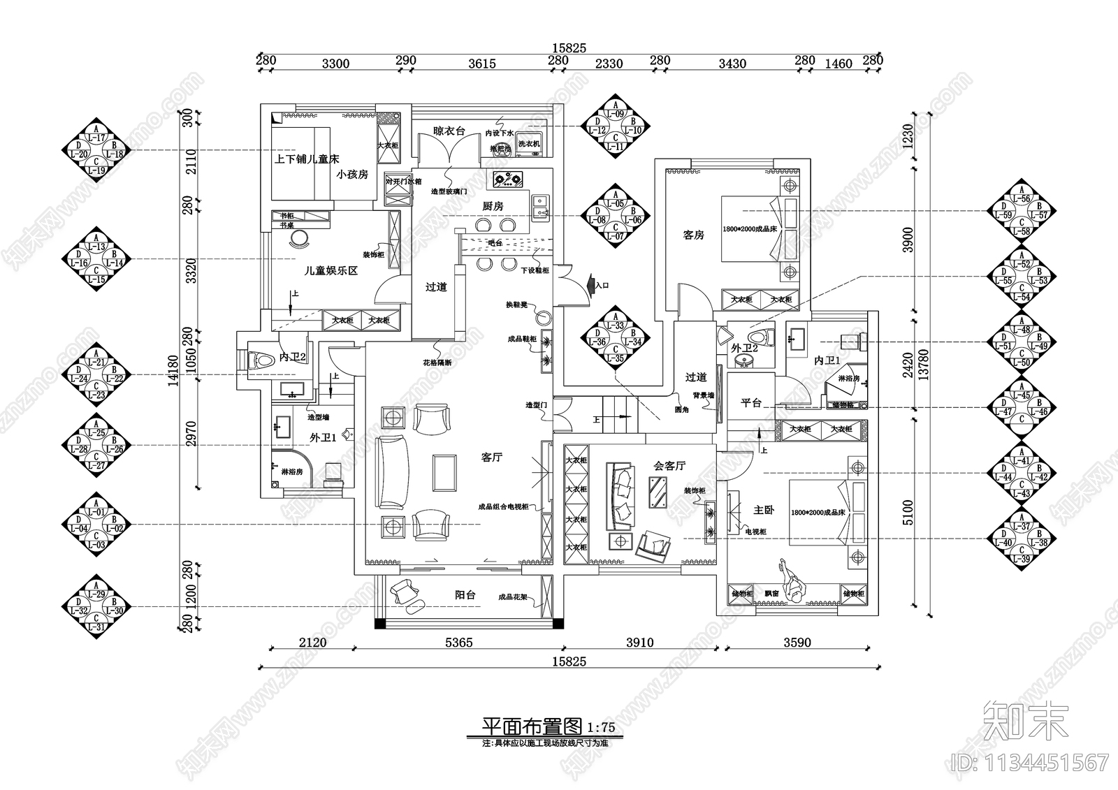 贵州地中海家居装修cad施工图下载【ID:1134451567】