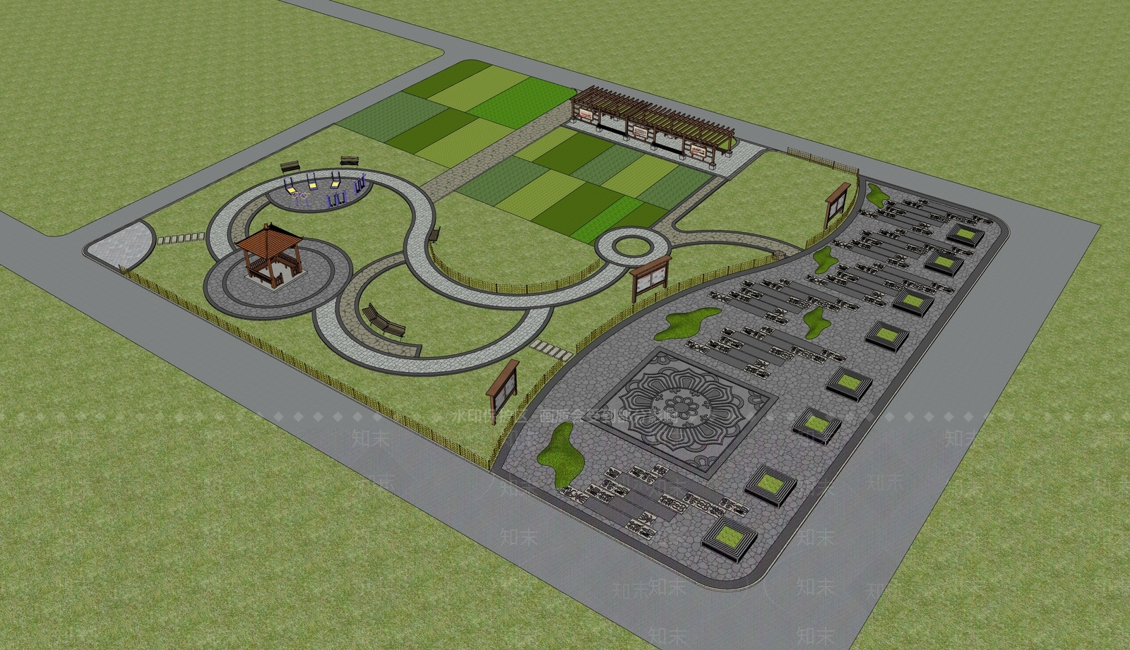 新中式乡村公园SU模型下载【ID:1134536622】