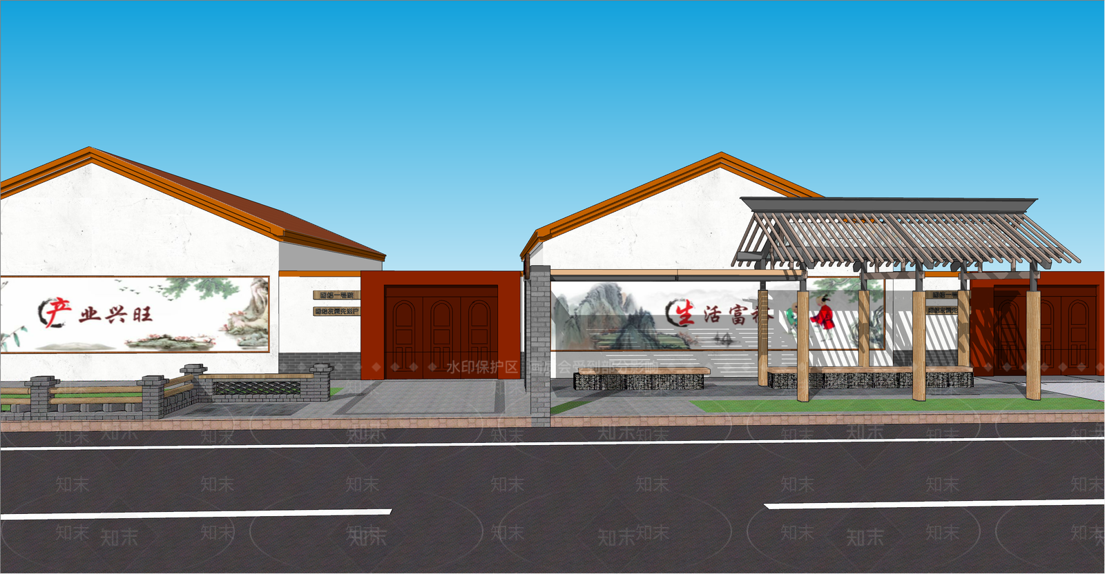 现代乡村驿站廊架SU模型下载【ID:1134466067】