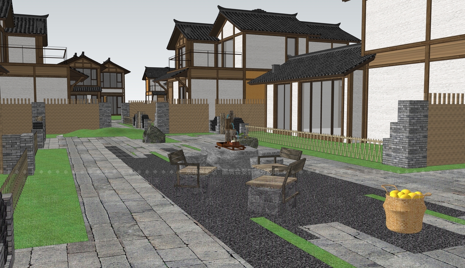 新中式乡村公园SU模型下载【ID:1134469725】