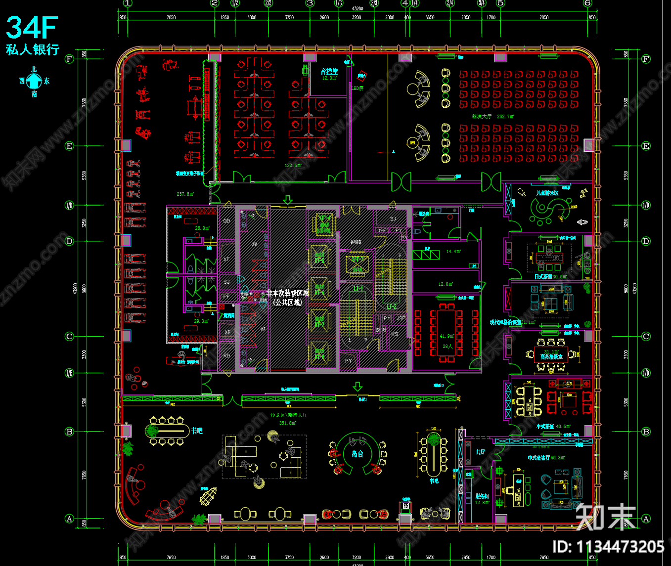 2000m²共享办公空间平面cad施工图下载【ID:1134473205】