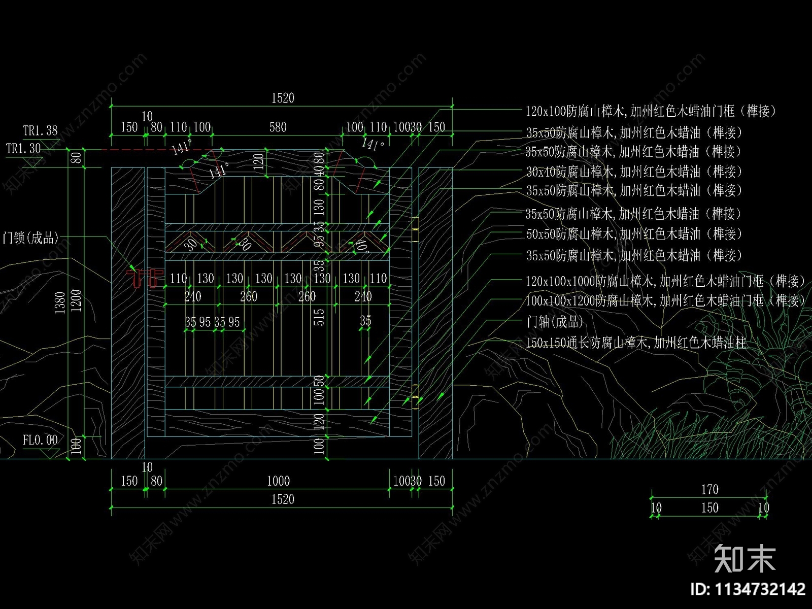 新中式人行木门详图cad施工图下载【ID:1134732142】