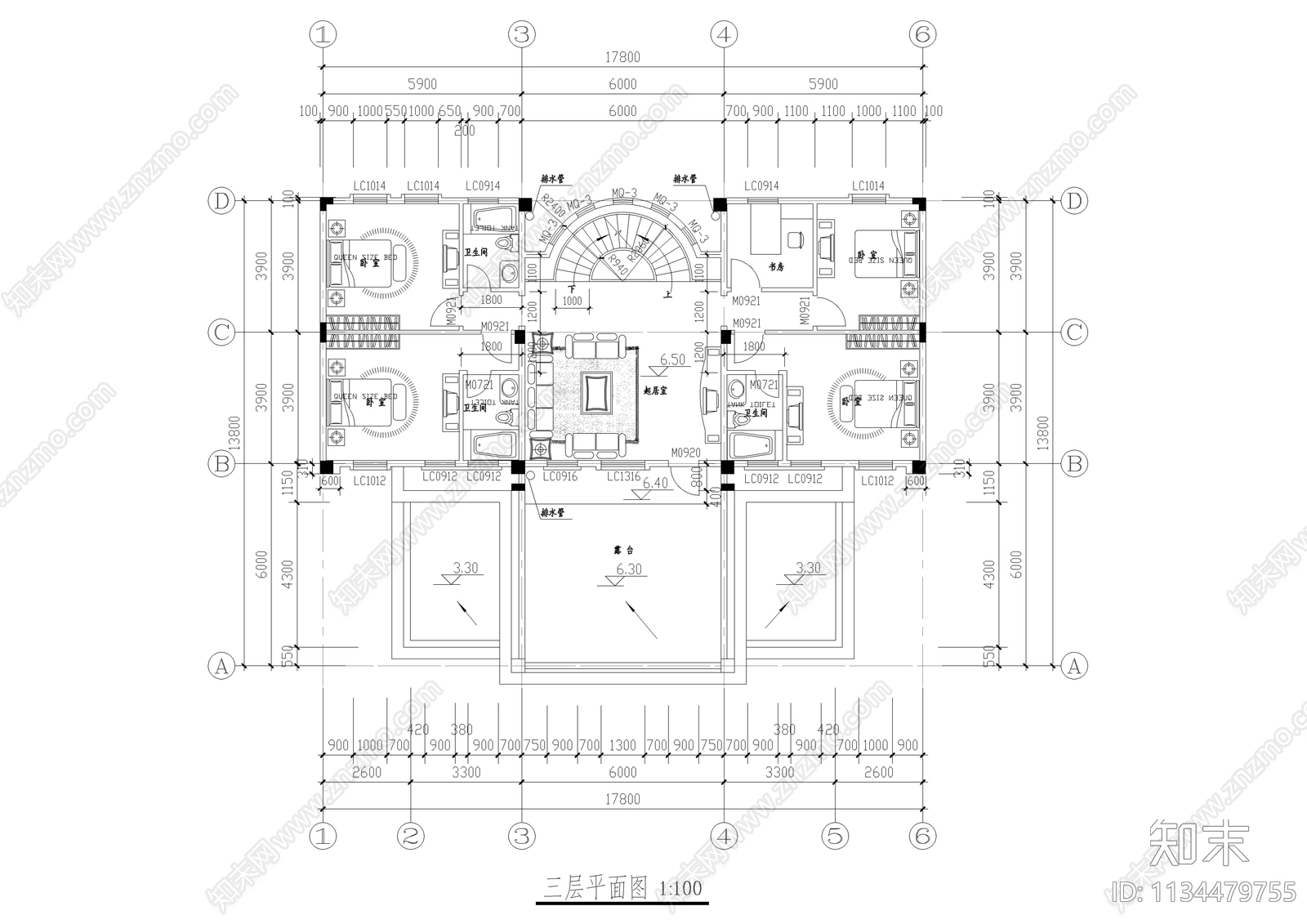 大型欧式别墅全套建筑图cad施工图下载【ID:1134479755】