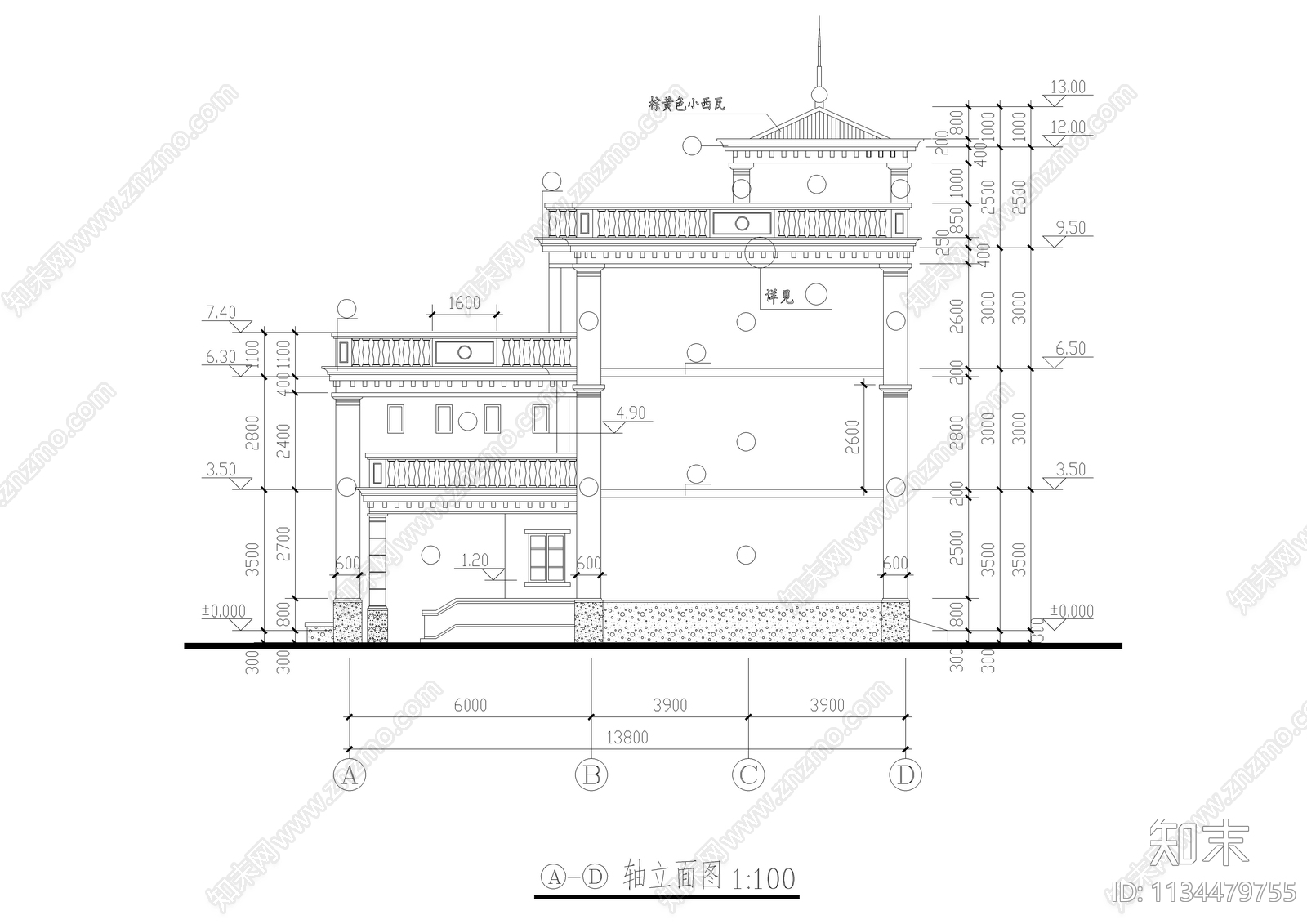 大型欧式别墅全套建筑图cad施工图下载【ID:1134479755】