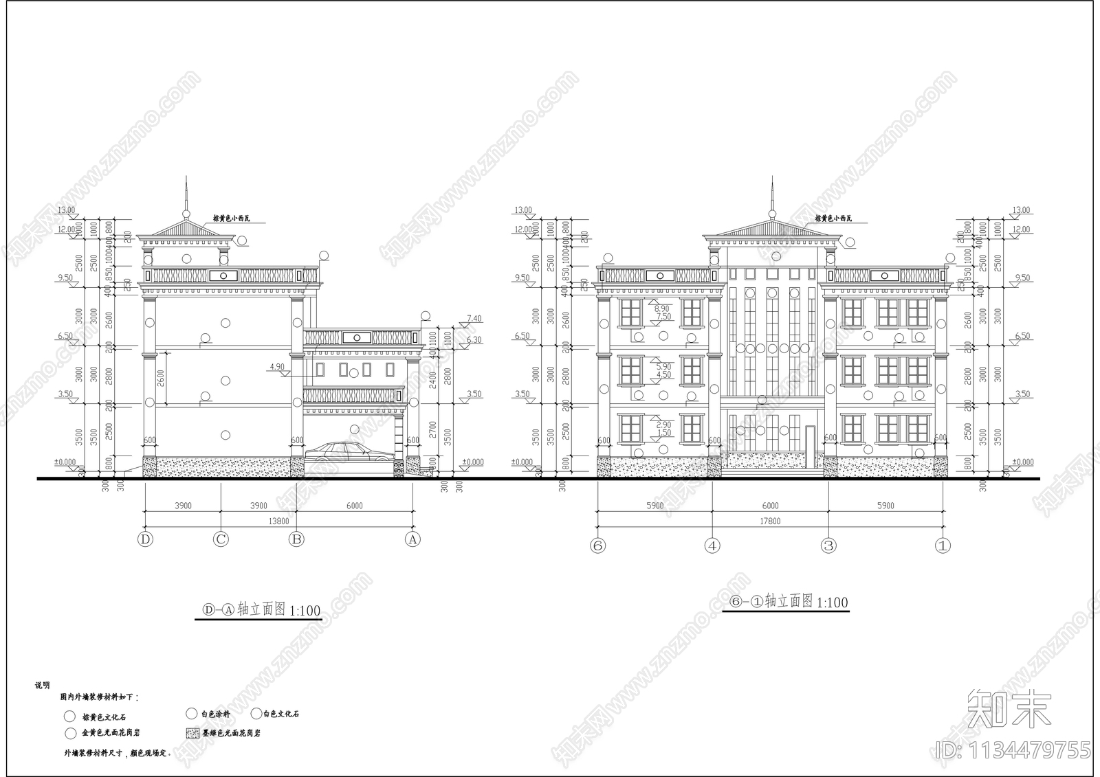 大型欧式别墅全套建筑图cad施工图下载【ID:1134479755】