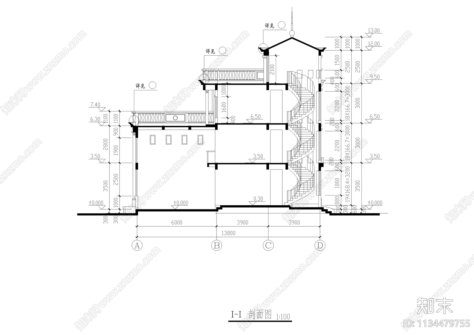 大型欧式别墅全套建筑图cad施工图下载【ID:1134479755】