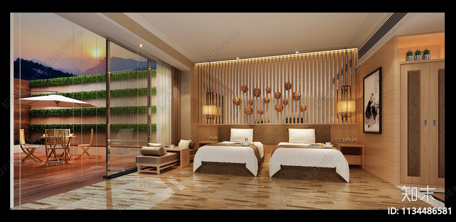 酒店标准间效果图cad施工图下载【ID:1134486581】