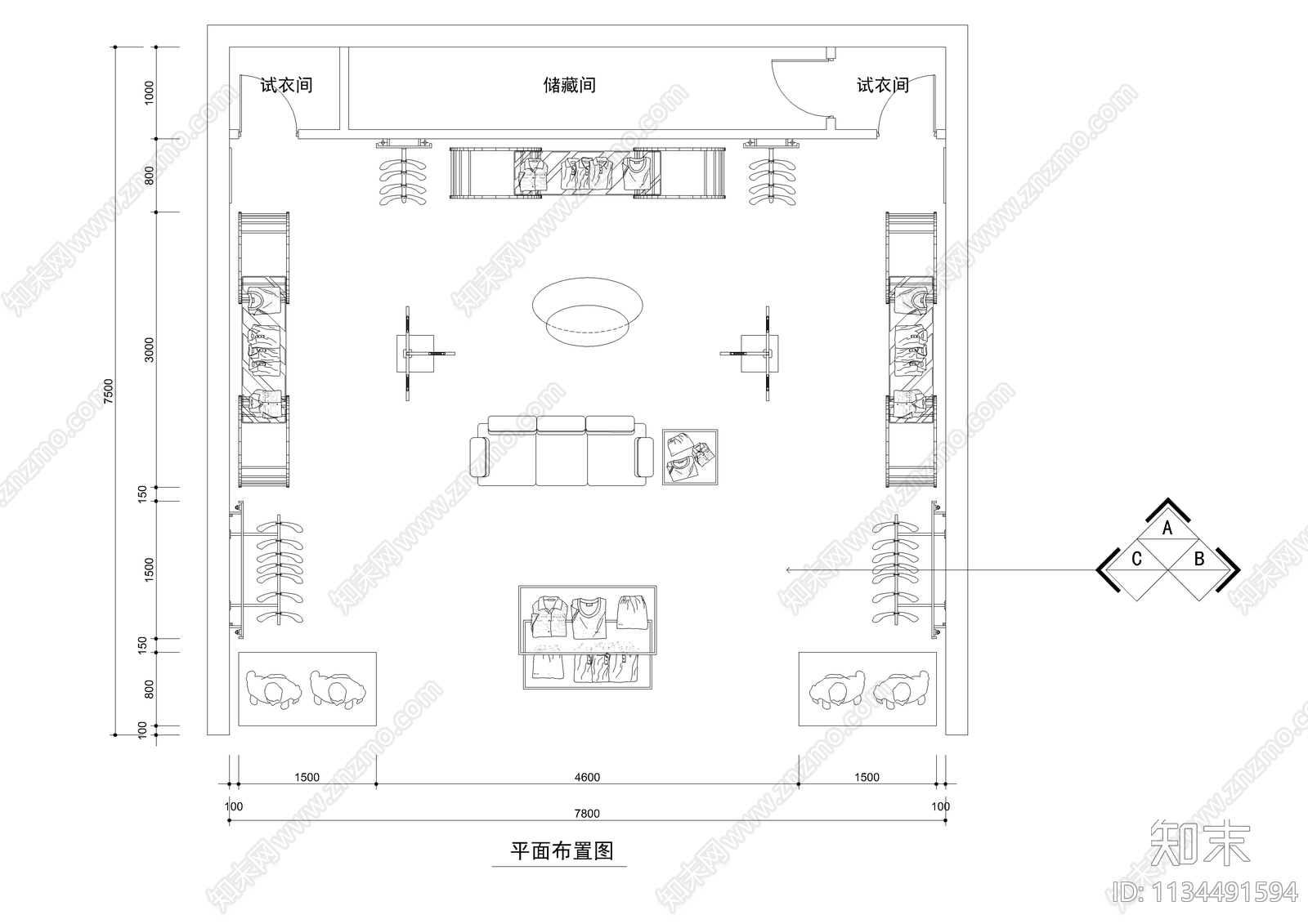 服装专卖店全套cad施工图下载【ID:1134491594】