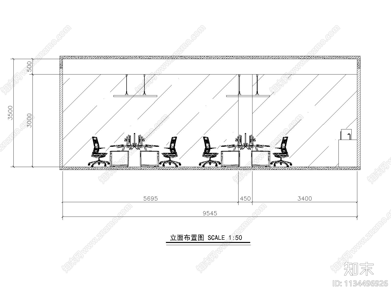 办公室效果图cad施工图下载【ID:1134496926】