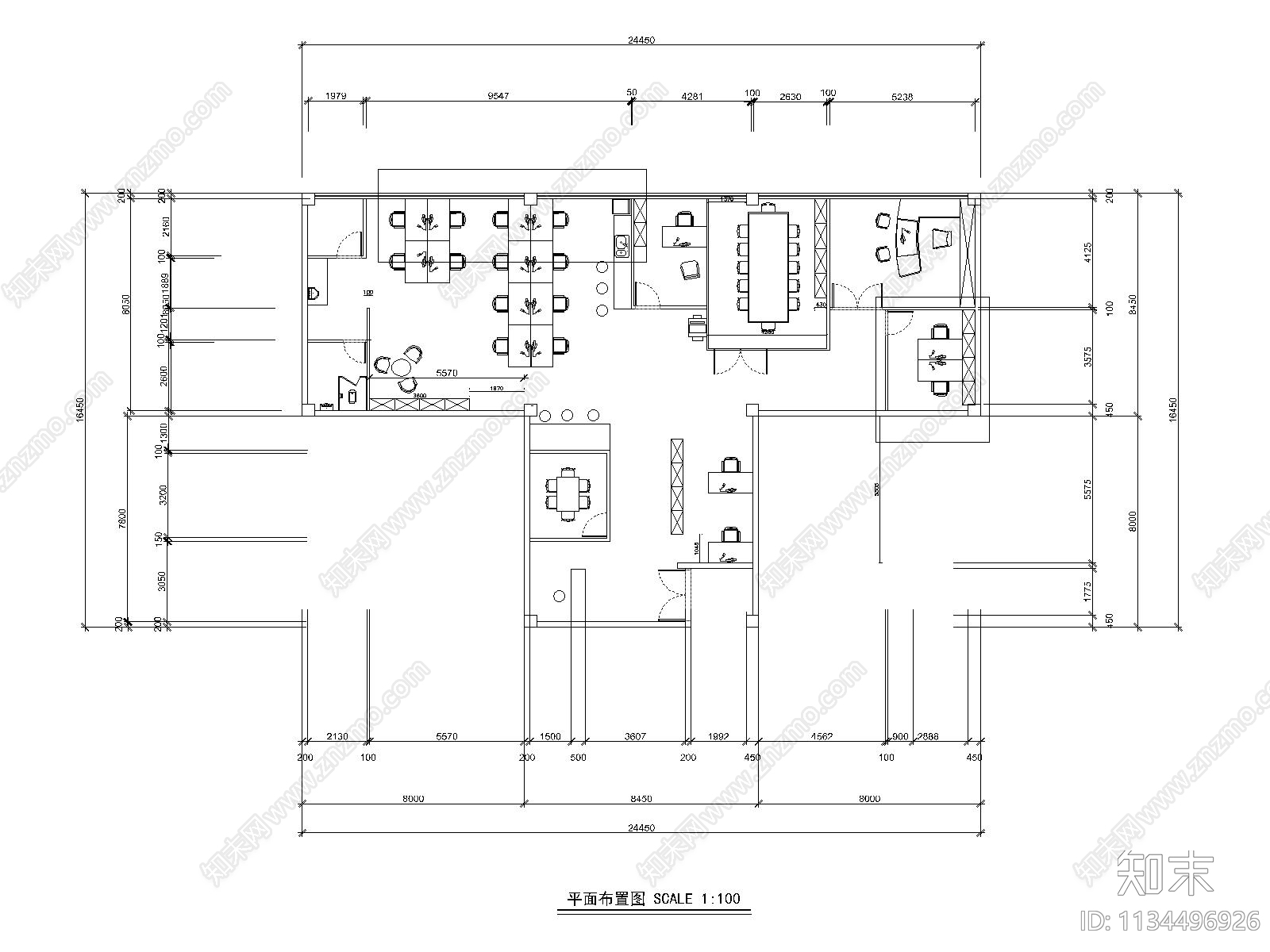 办公室效果图cad施工图下载【ID:1134496926】