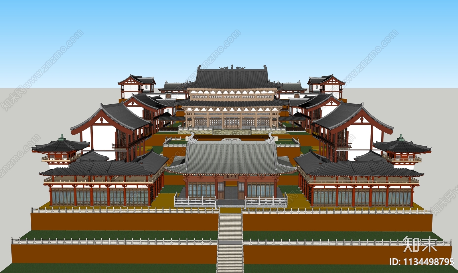 中式寺庙建筑SU模型下载【ID:1134498795】