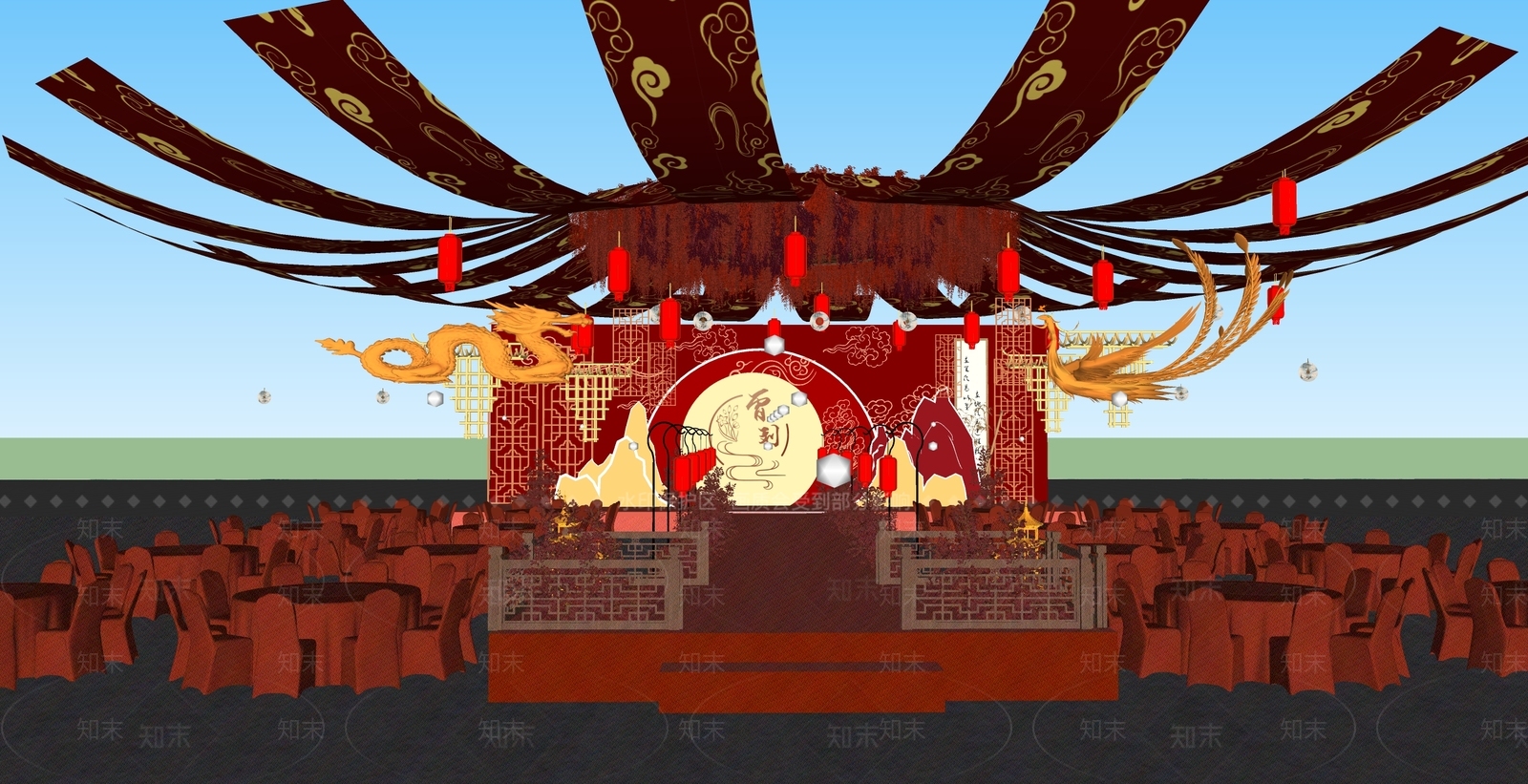 中式酒店宴会厅SU模型下载【ID:1134503019】