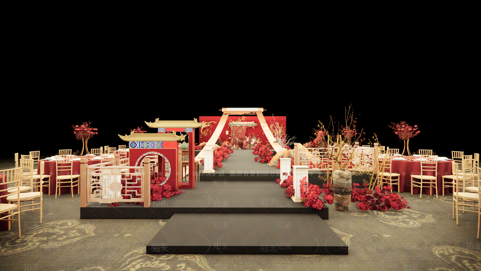 中式婚礼酒店宴会厅SU模型下载【ID:1134504918】