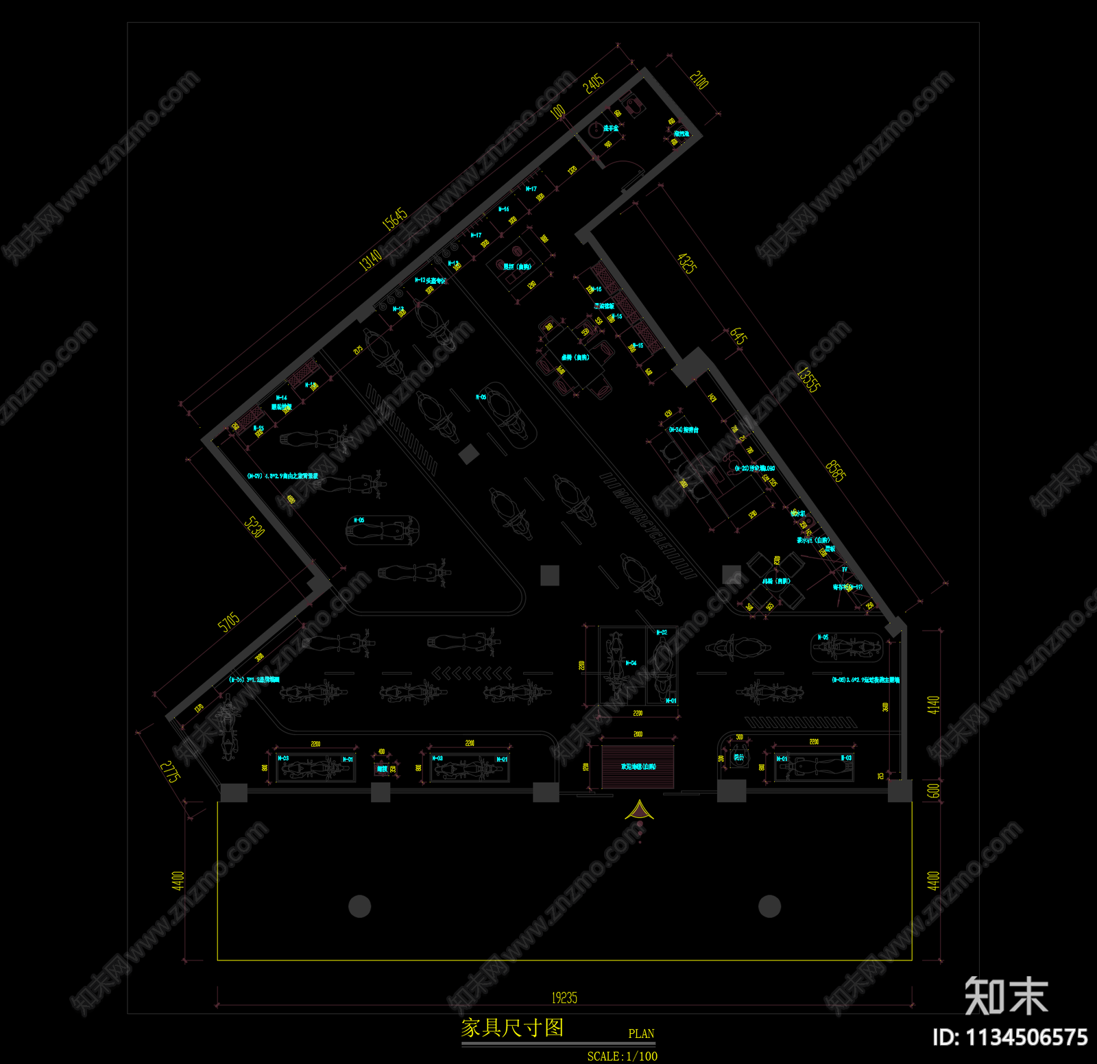 摩托车展厅cad施工图下载【ID:1134506575】