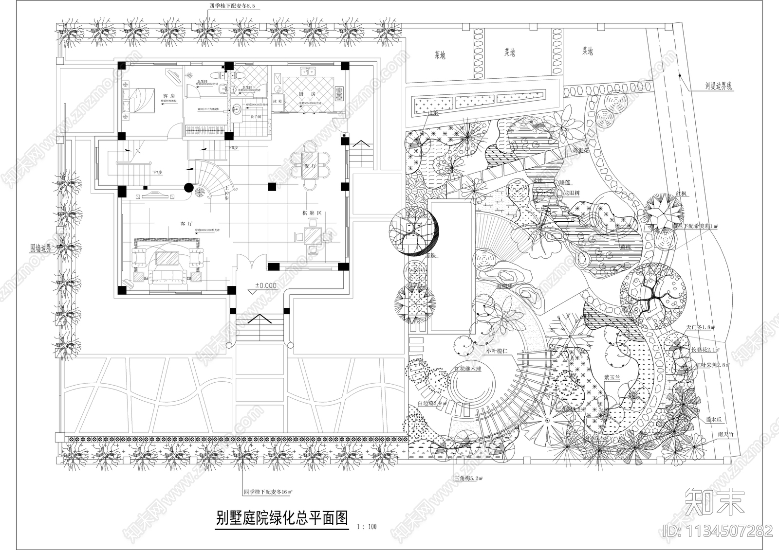 别墅庭院绿化平面图施工图下载【ID:1134507282】