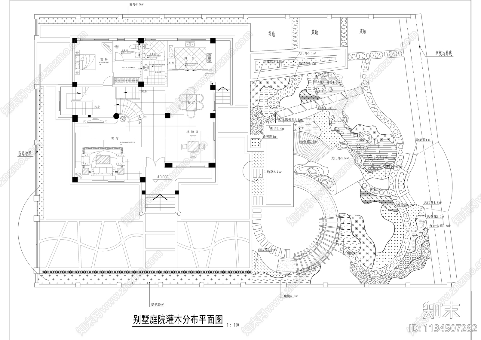 别墅庭院绿化平面图施工图下载【ID:1134507282】