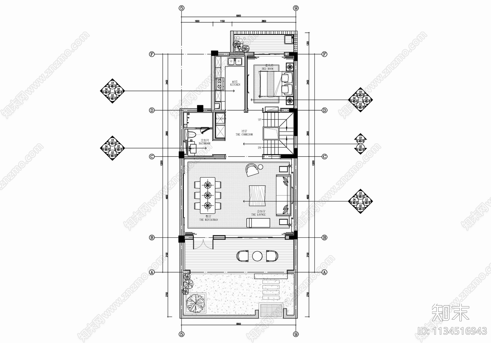 四层别墅室内cad施工图下载【ID:1134516943】