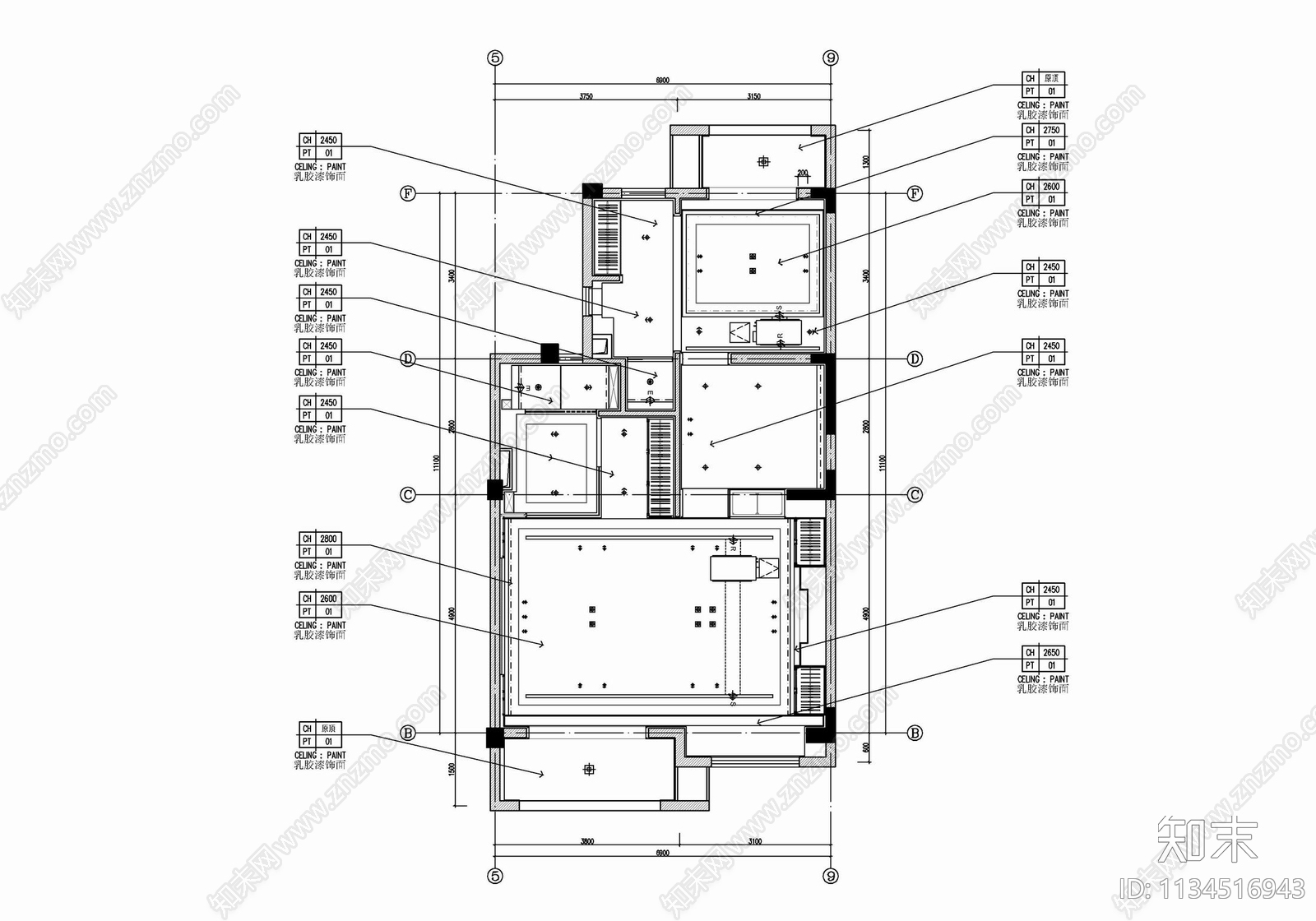 四层别墅室内cad施工图下载【ID:1134516943】