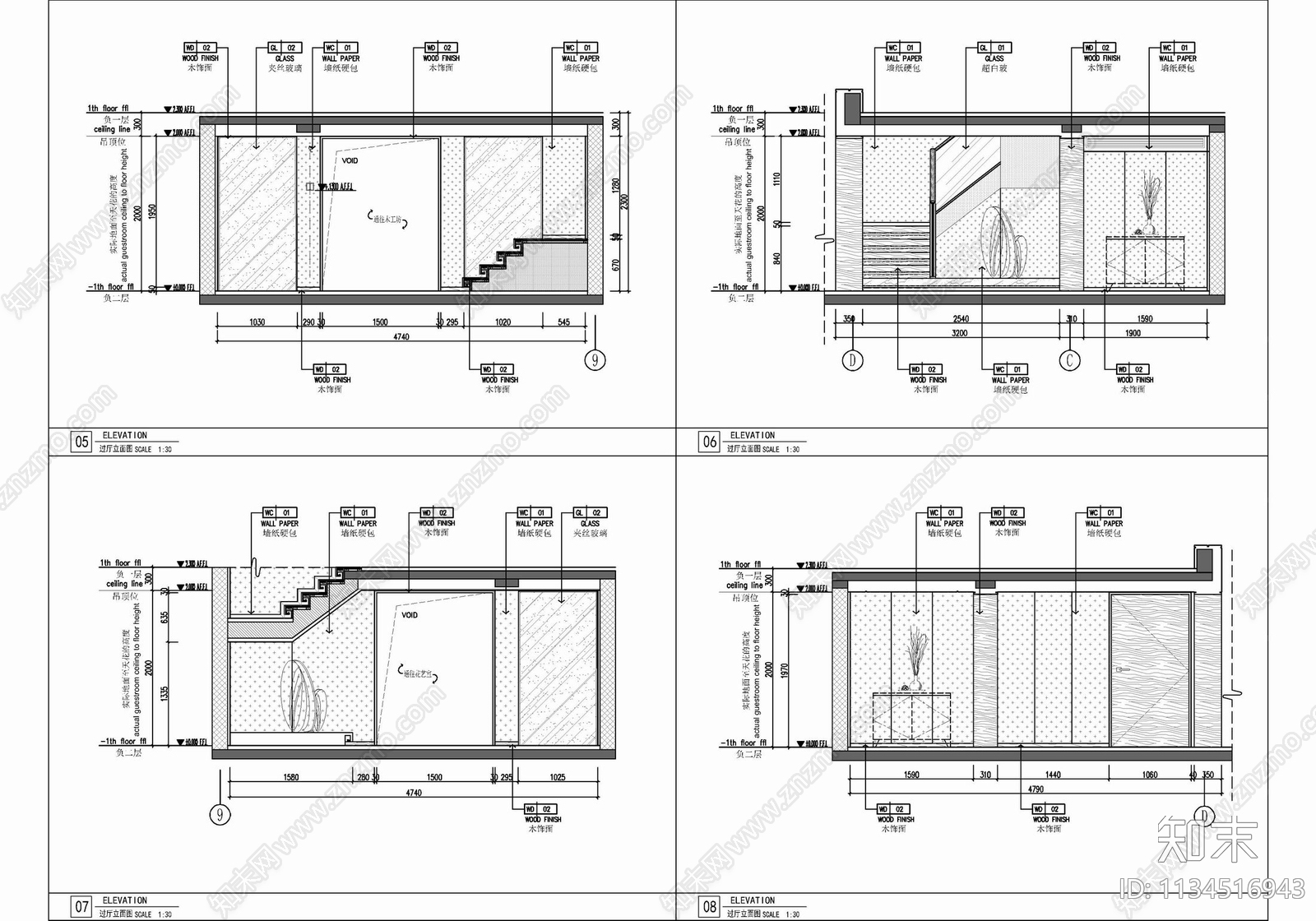 四层别墅室内cad施工图下载【ID:1134516943】