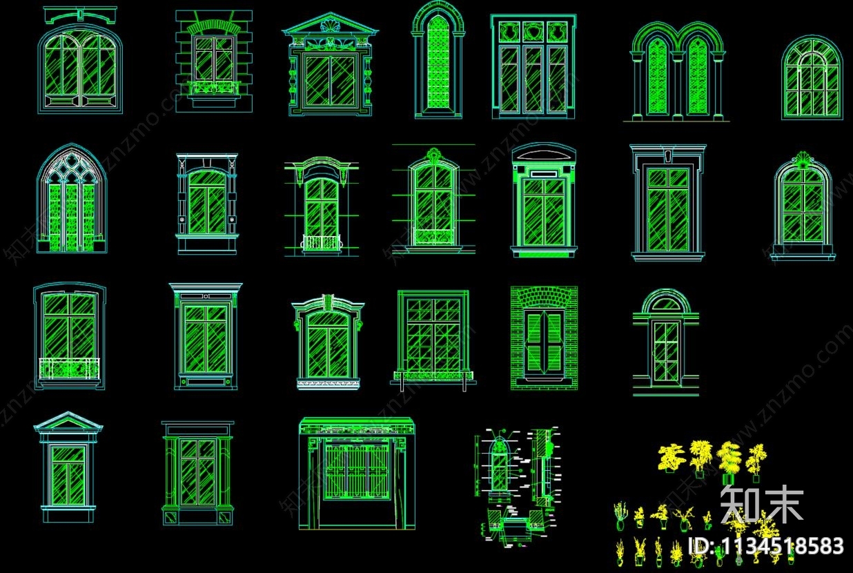 欧式门窗节点cad施工图下载【ID:1134518583】