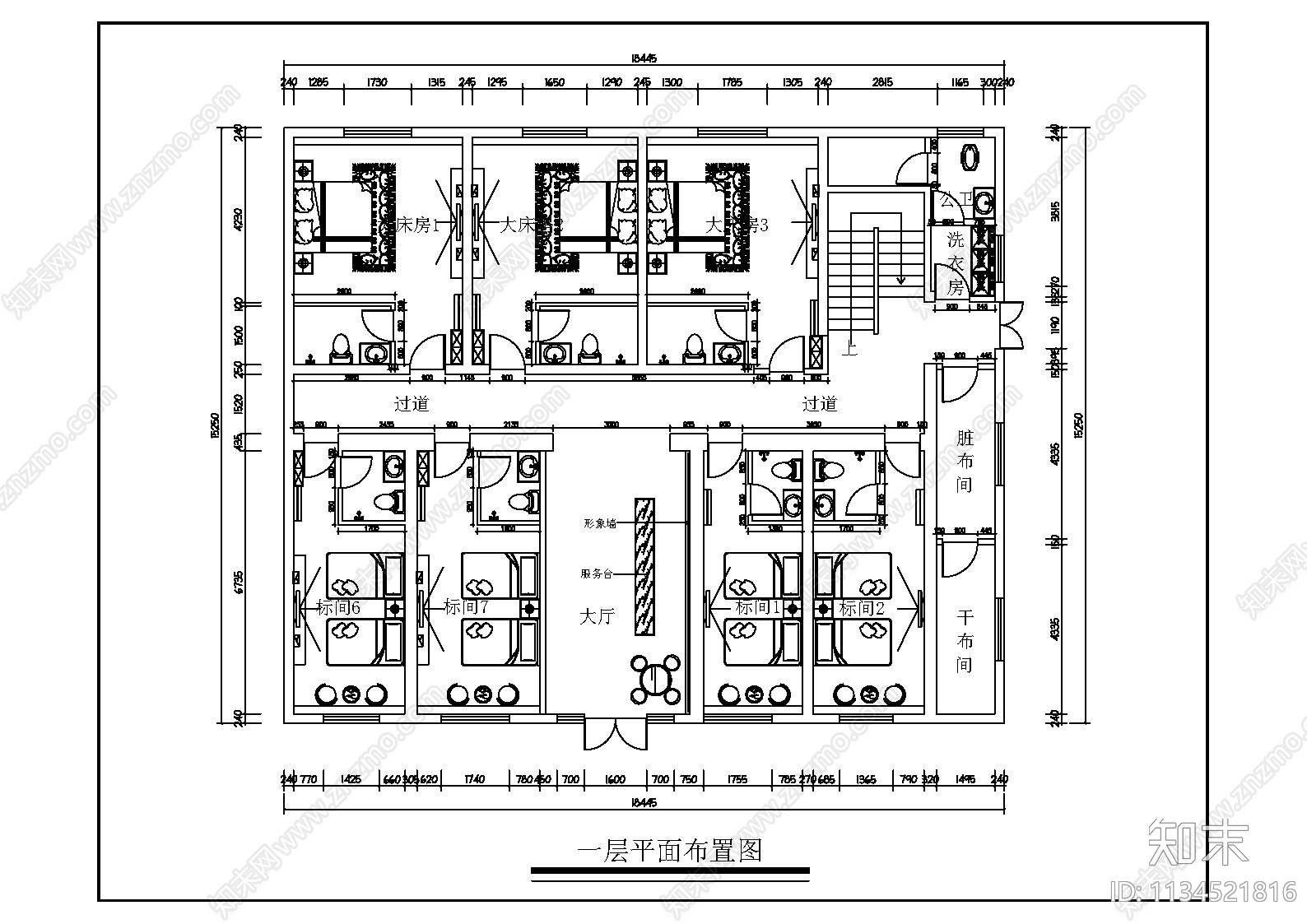 青山宾馆室内装修cad施工图下载【ID:1134521816】