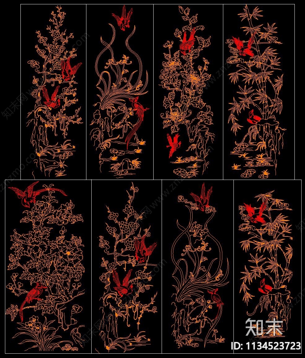 中式雕花施工图下载【ID:1134523723】